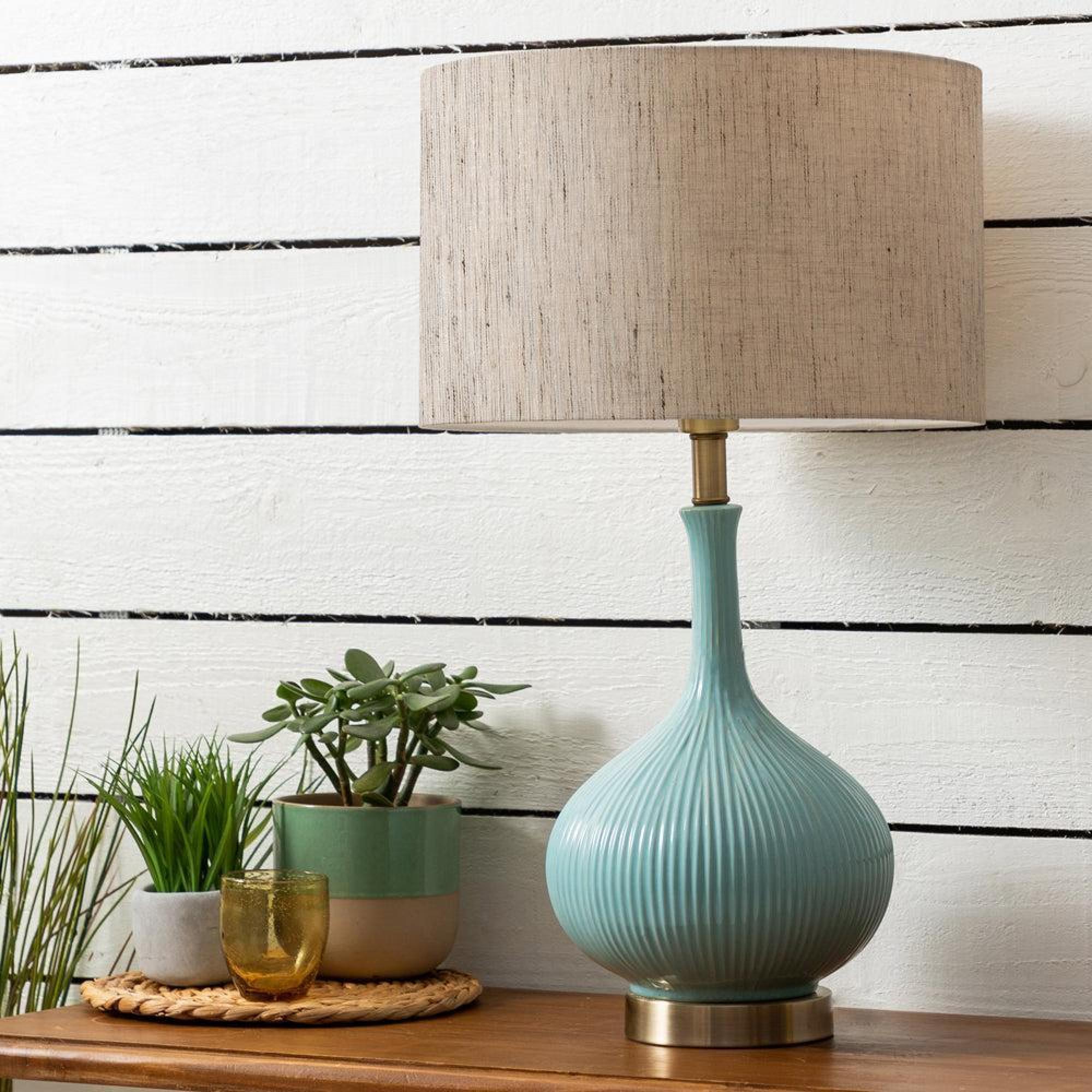 Product photograph of Voyage Maison Otaru Eva Ursula Aqua And Bamboo Complete Table Lamp from Choice Furniture Superstore.