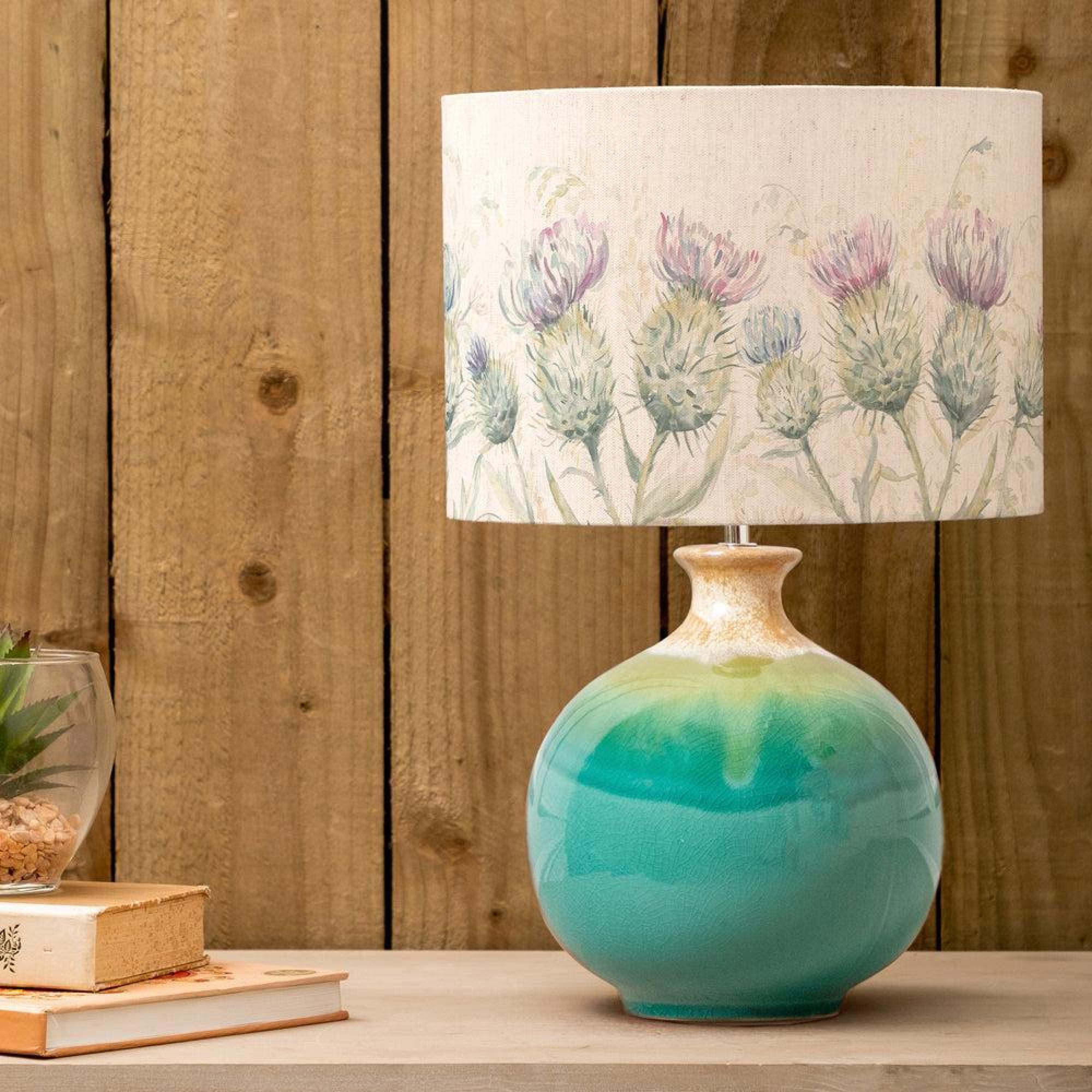 Product photograph of Voyage Maison Thistle Glen Eva Neso Aqua And Linen Complete Table Lamp from Choice Furniture Superstore.