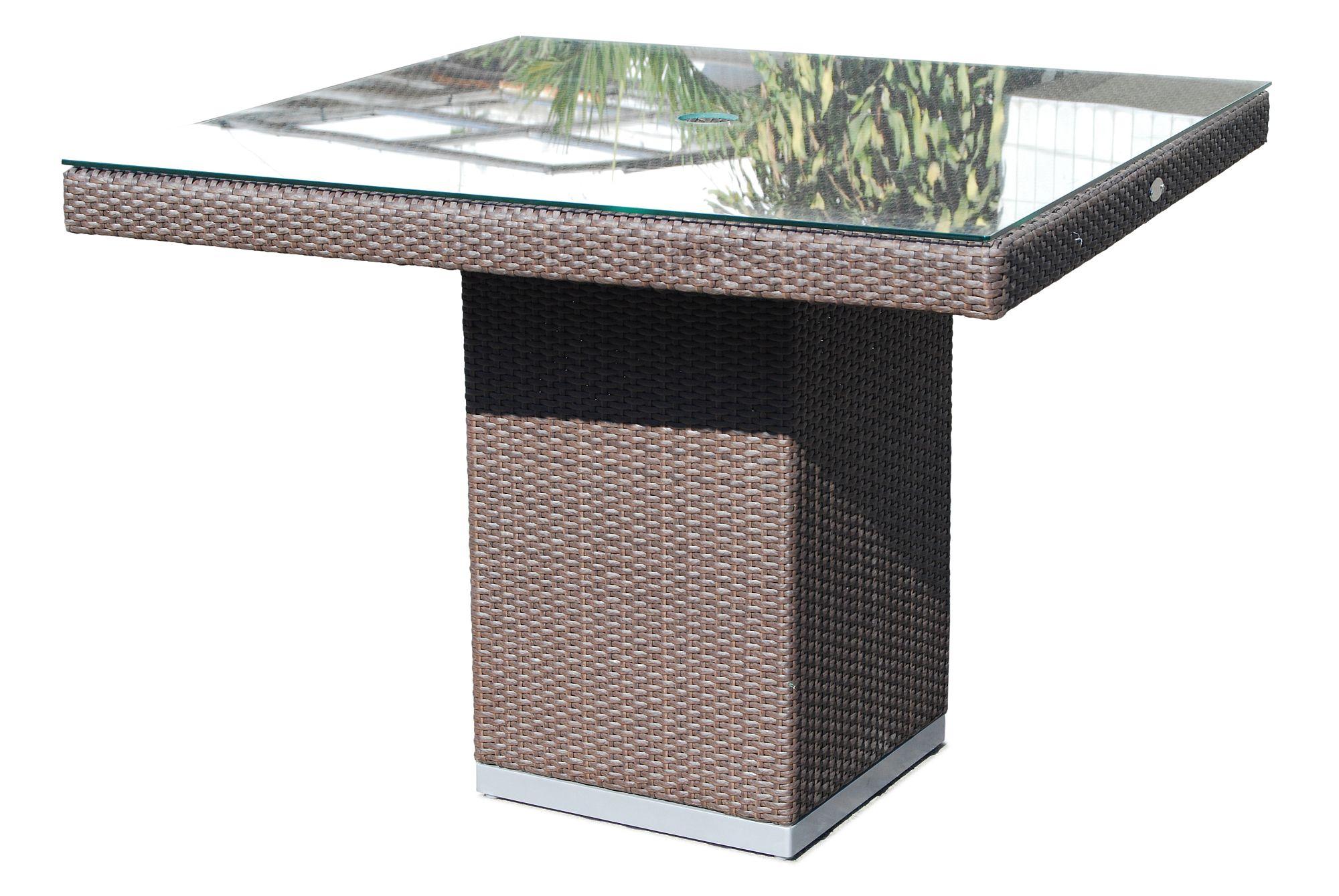 Product photograph of Skyline Pacific Walnut And Glass Top Outdoor 2 Seater Square Dining Table - 80cm from Choice Furniture Superstore.