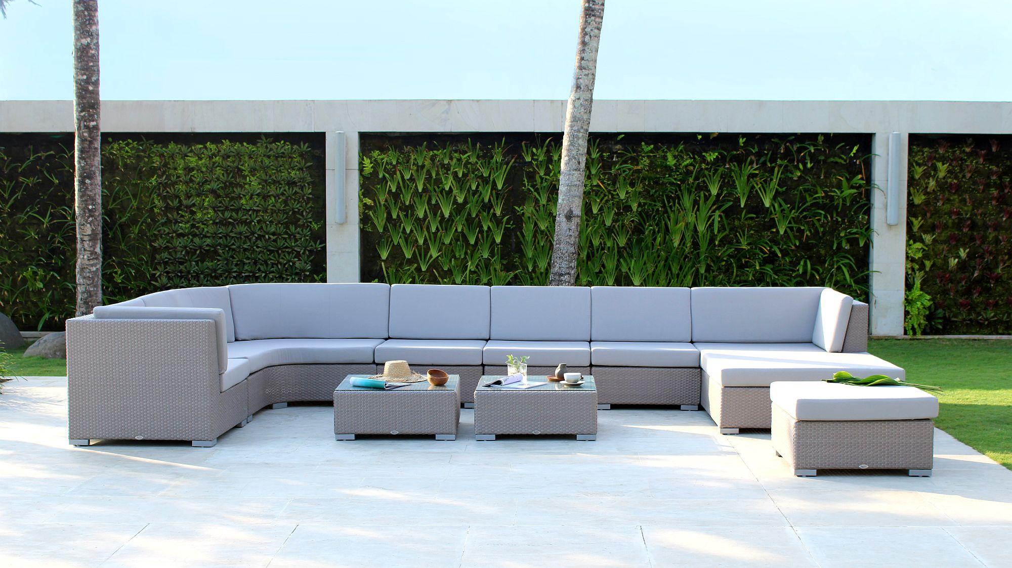 Product photograph of Skyline Pacific Walnut Outdoor Curved Corner Sofa from Choice Furniture Superstore.