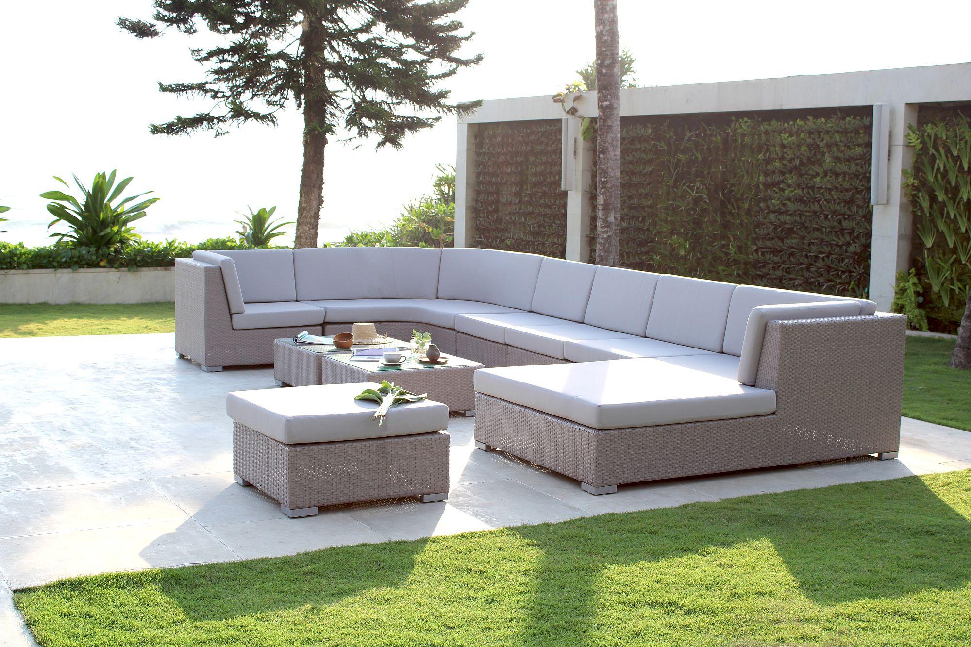 Product photograph of Skyline Pacific Walnut Outdoor Curved Corner Sofa from Choice Furniture Superstore.