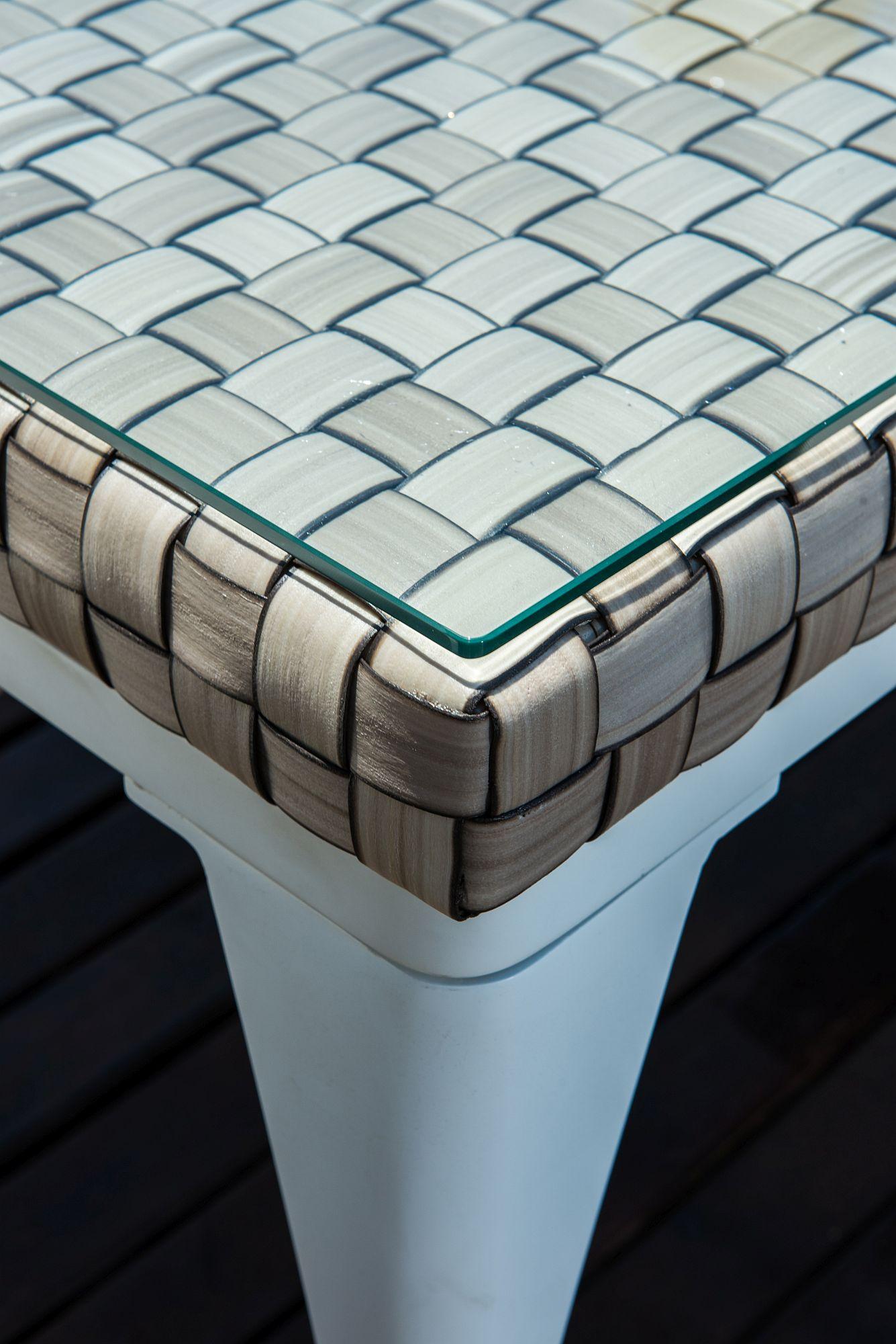 Product photograph of Skyline Brafta Grey Weave And Glass Top Outdoor 4 Seater Square Dining Table from Choice Furniture Superstore.