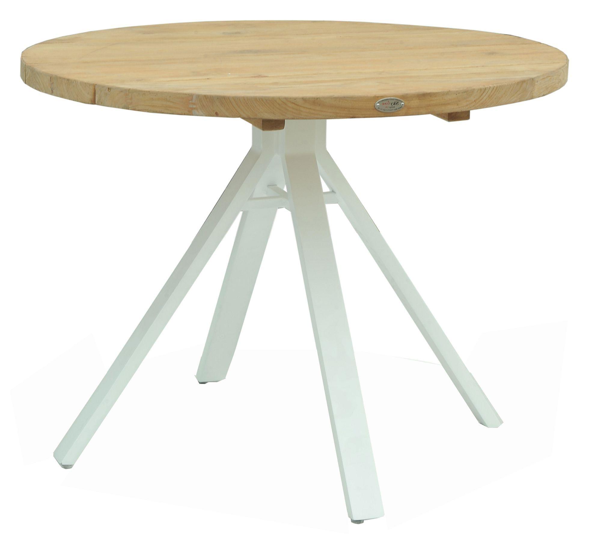 Product photograph of Skyline Alaska White And Teak Wood Outdoor 4 Seater Round Dining Table from Choice Furniture Superstore.