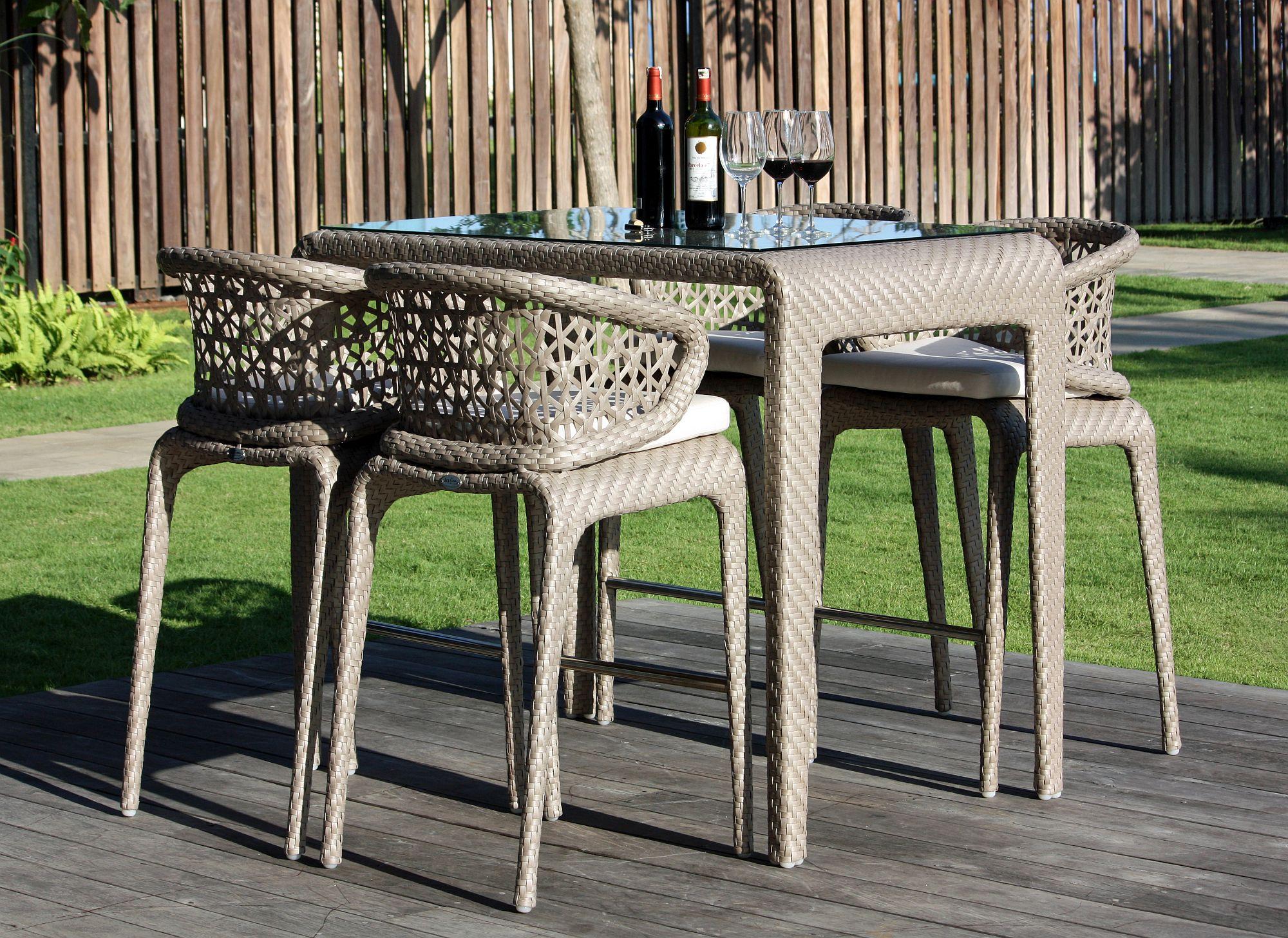 Product photograph of Skyline Journey Walnut Weave Outdoor Bar Table from Choice Furniture Superstore.