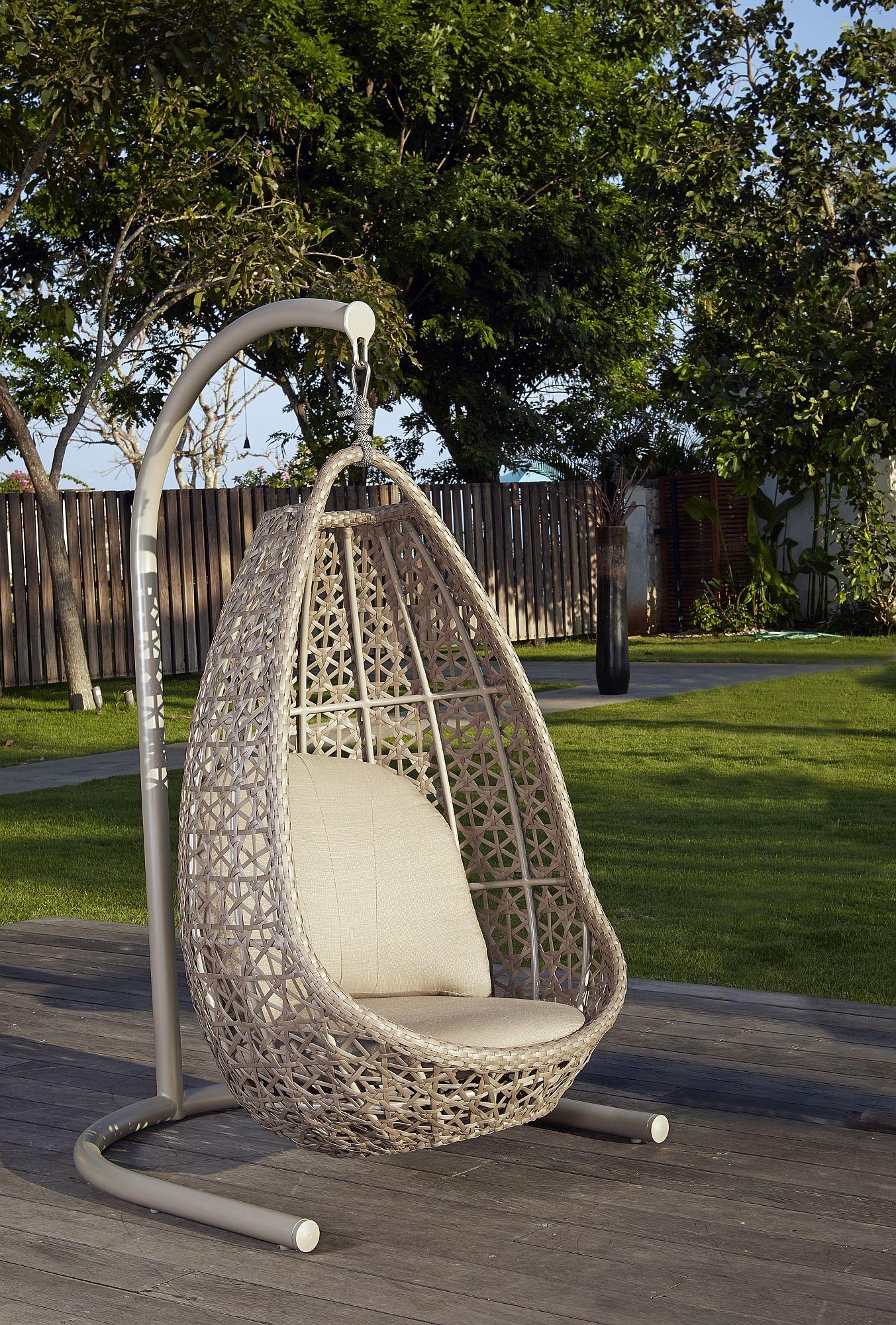 Product photograph of Skyline Journey Walnut Weave Outdoor Hanging Chair from Choice Furniture Superstore.