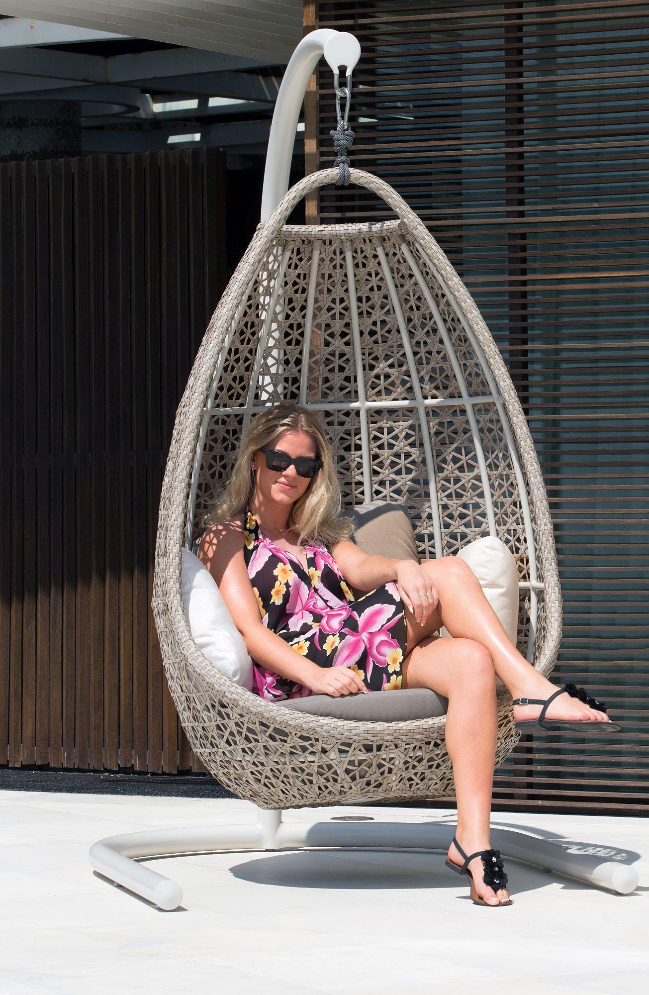 Product photograph of Skyline Journey Walnut Weave Outdoor Hanging Chair from Choice Furniture Superstore.