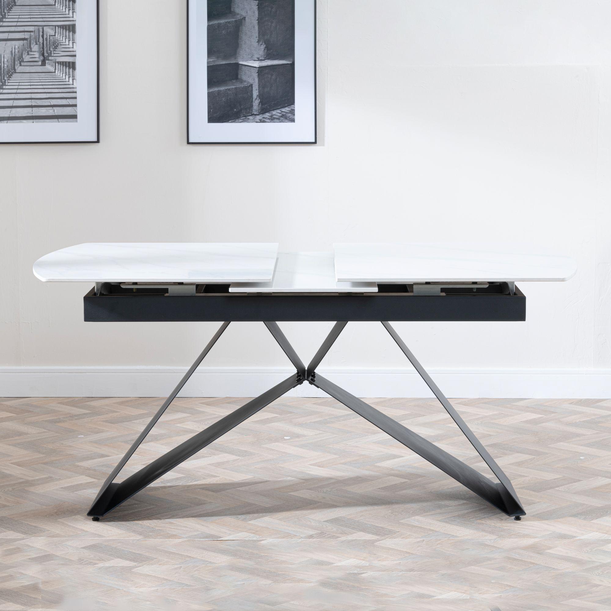 Product photograph of Westin White Ceramic Extending Dining Table With Black Cross Base - 140cm-180cm from Choice Furniture Superstore.