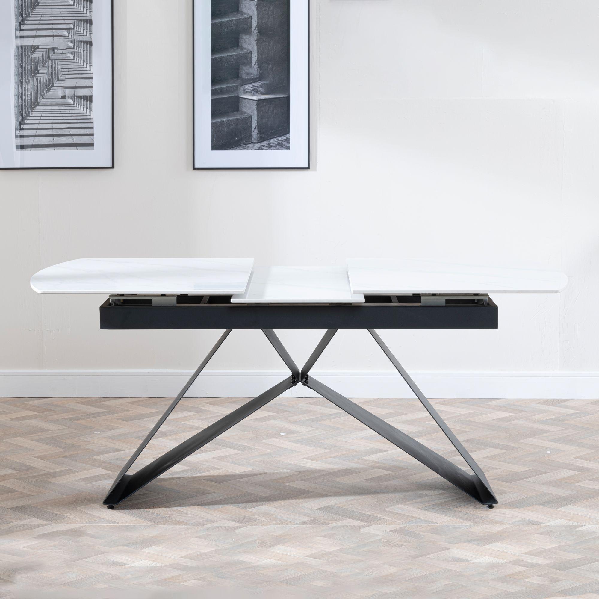 Product photograph of Westin White Ceramic Extending Dining Table With Black Cross Base - 140cm-180cm from Choice Furniture Superstore.