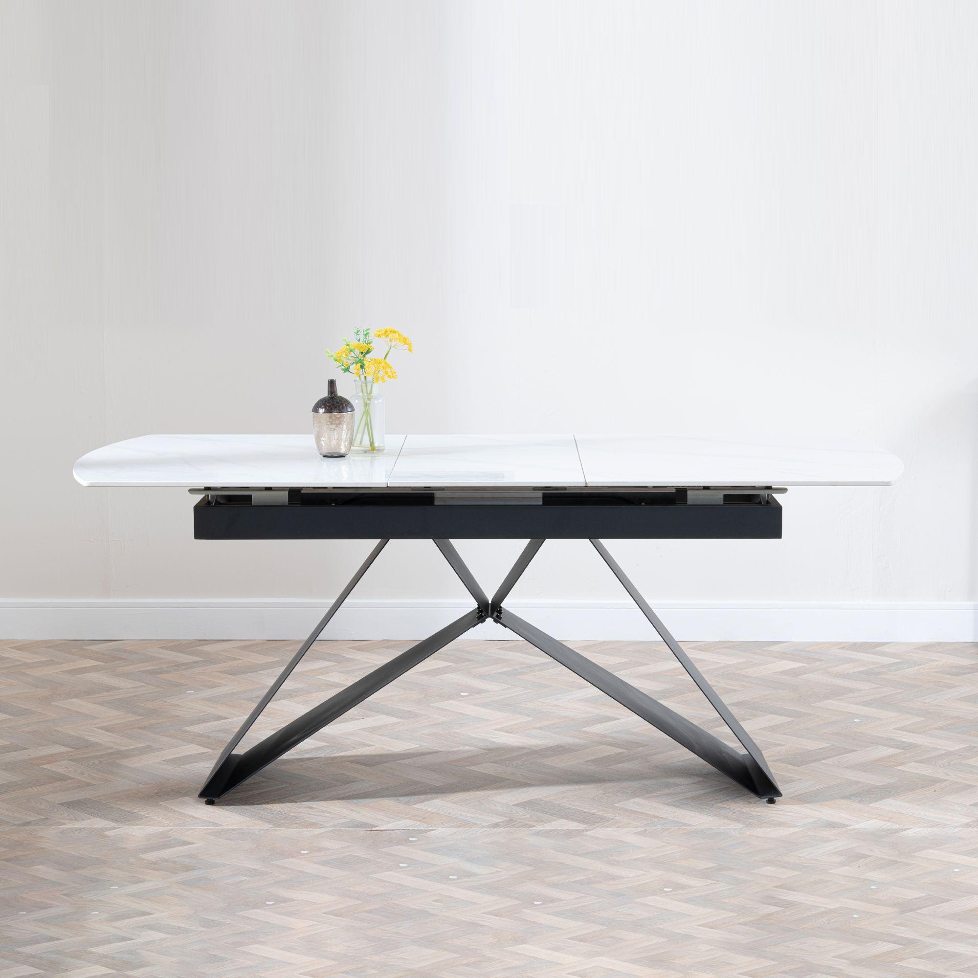 Product photograph of Westin White Ceramic Extending Dining Table With Black Cross Base - 140cm-180cm from Choice Furniture Superstore.