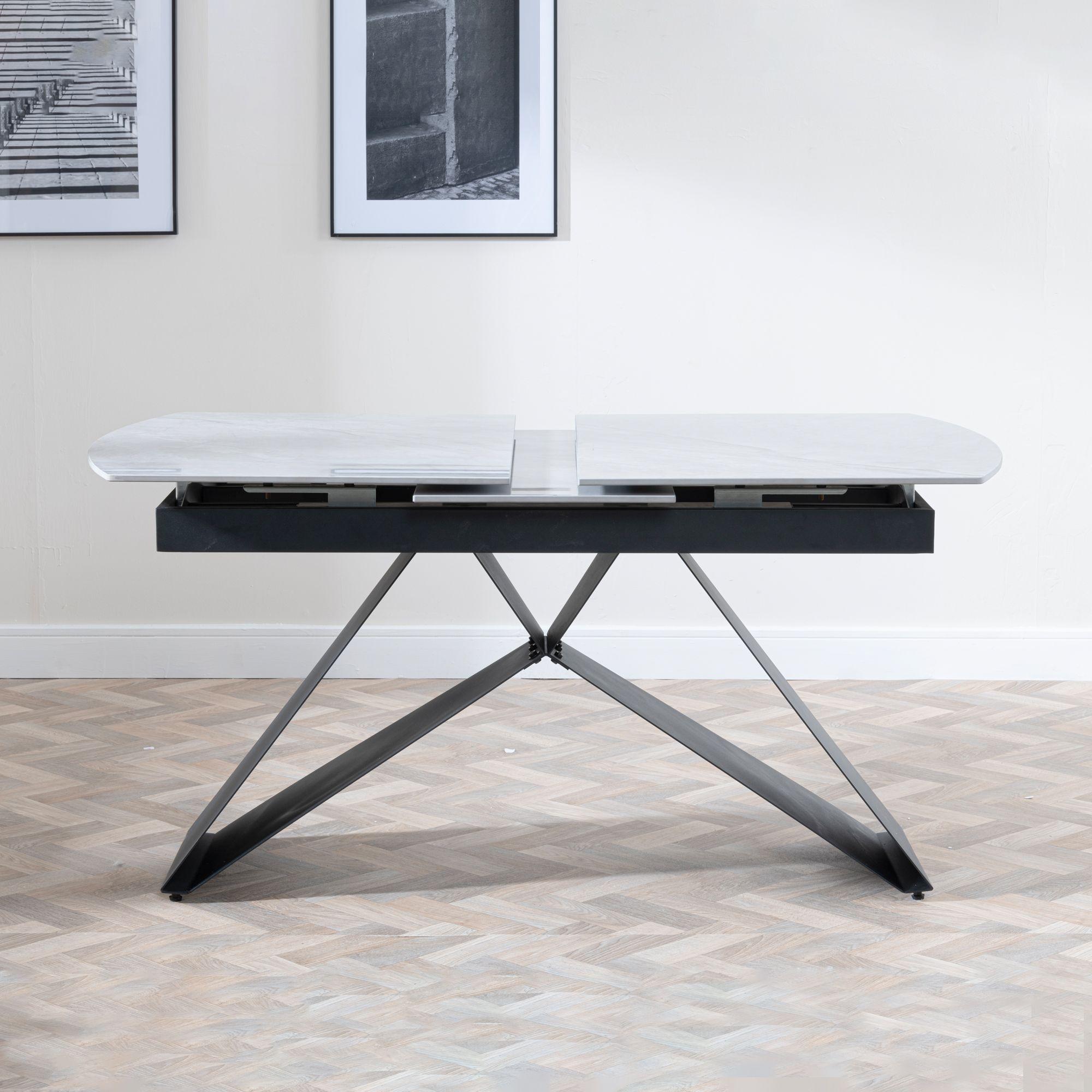 Product photograph of Westin Grey Ceramic Extending Dining Table With Black Cross Base - 140cm-180cm from Choice Furniture Superstore.