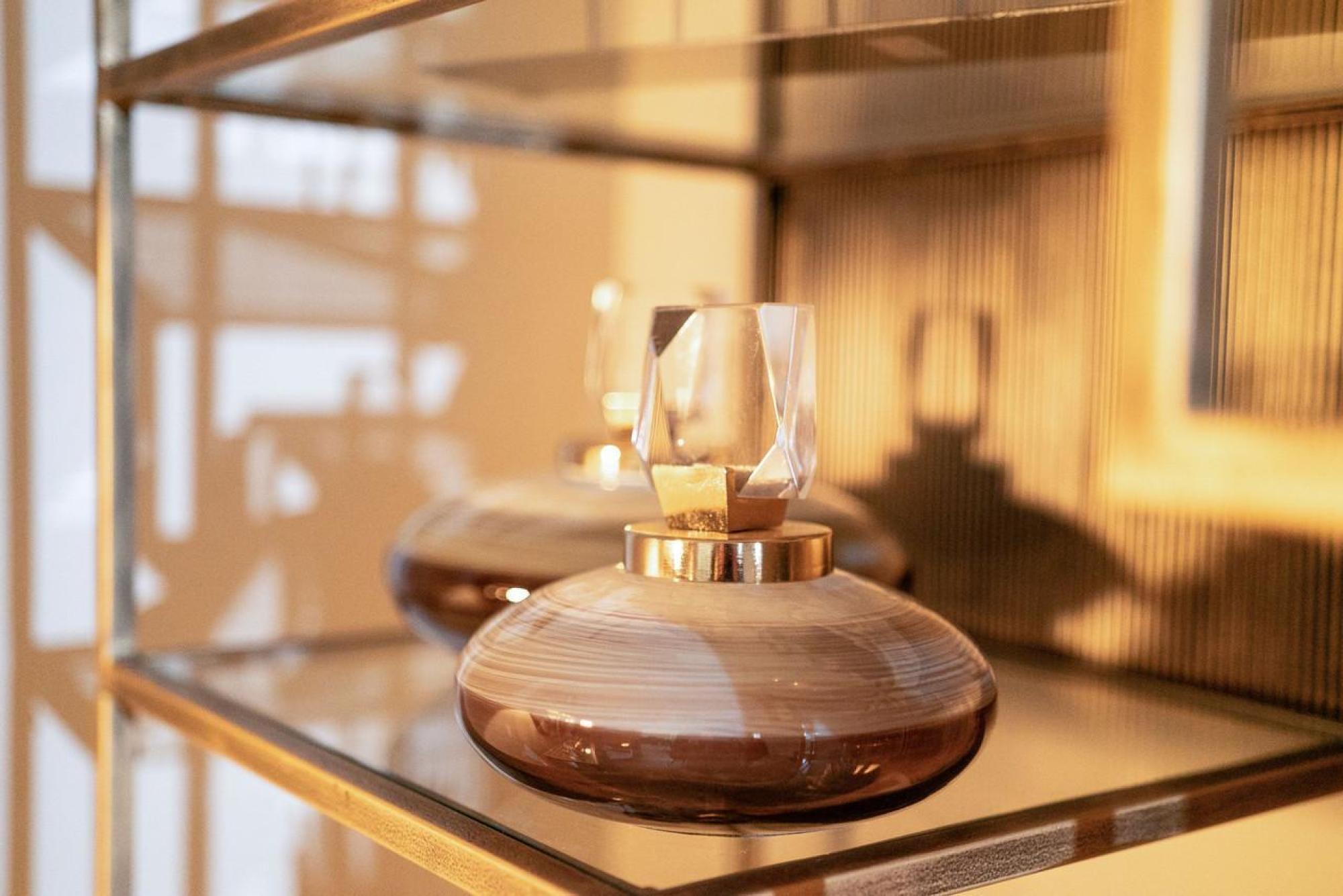 Product photograph of Mindy Brownes Sai Brown Grey And Gold Large Jar from Choice Furniture Superstore.