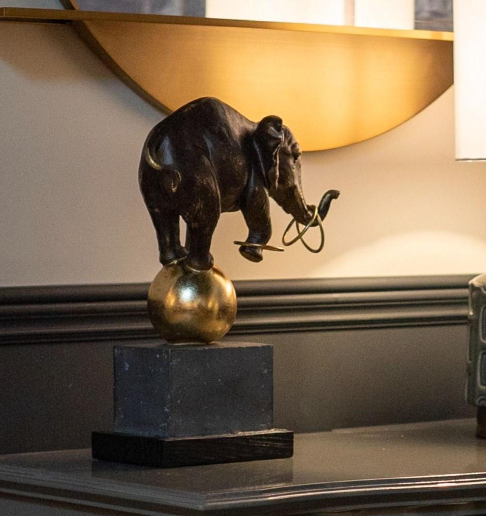 Product photograph of Mindy Brownes Black And Gold Metal Elephant At Play from Choice Furniture Superstore.