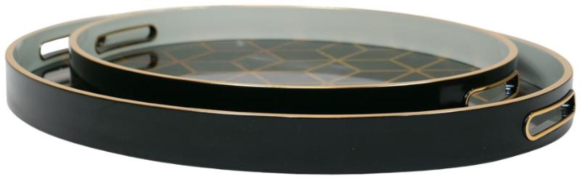 Product photograph of Mindy Brownes Midnight Blue And Gold Metal Geometric Trays Set Of 2 from Choice Furniture Superstore.