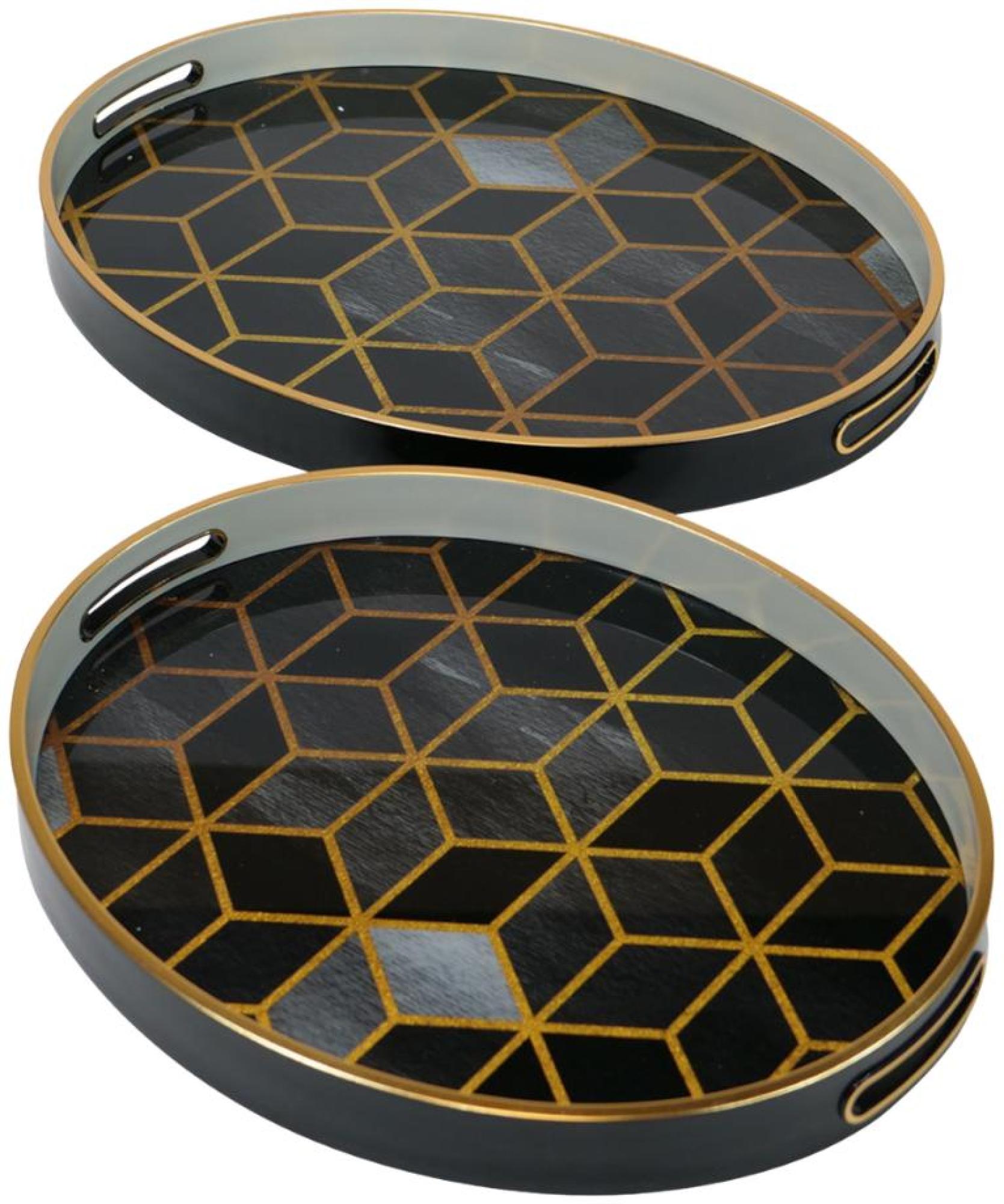 Product photograph of Mindy Brownes Midnight Blue And Gold Metal Geometric Trays Set Of 2 from Choice Furniture Superstore.