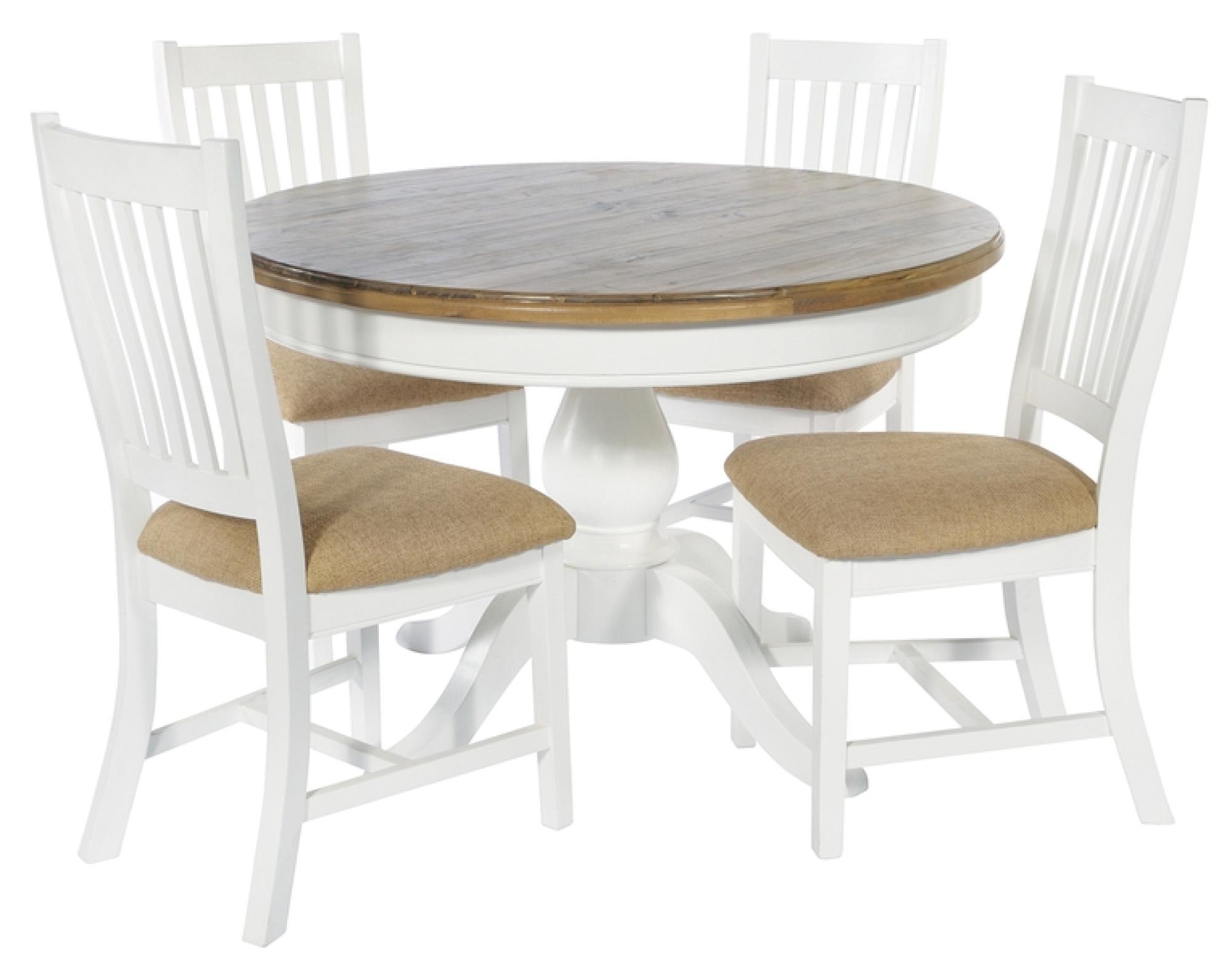 Product photograph of Stayton White Reclaimed Pine 120cm Round Pedestal Dining Table - 4 Seater from Choice Furniture Superstore.