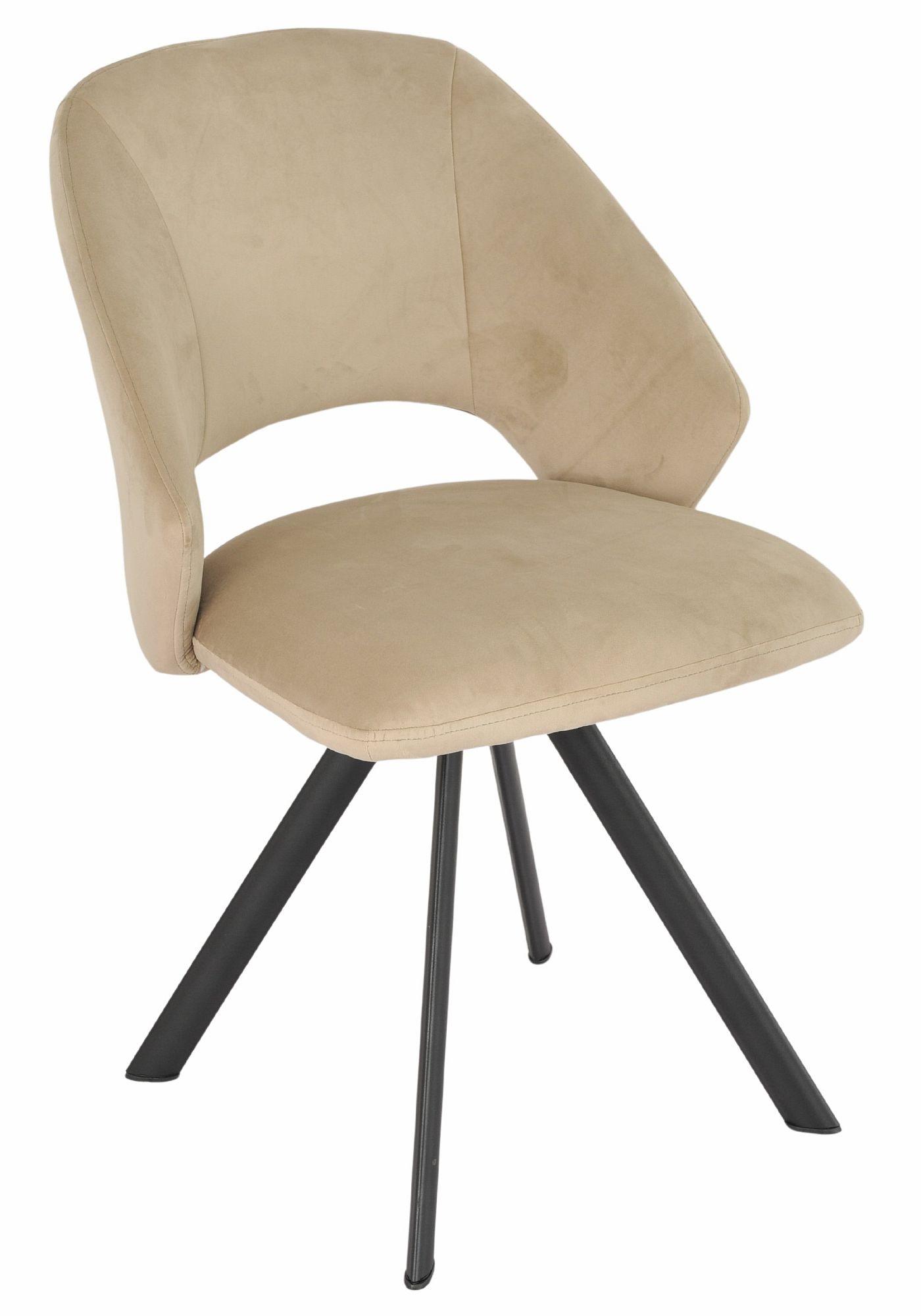 Product photograph of Ion Beige Velvet Fabric Swivel Dining Chair With Black Legs from Choice Furniture Superstore.