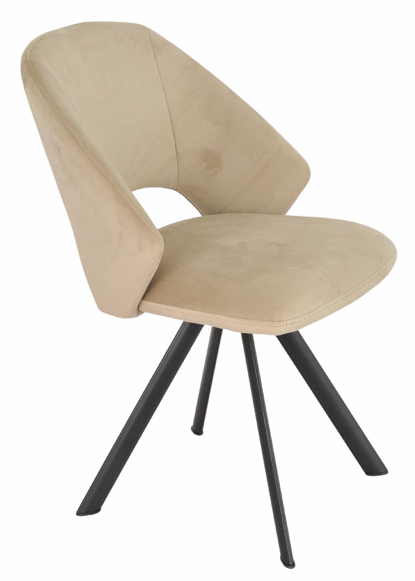 Product photograph of Ion Beige Velvet Fabric Swivel Dining Chair With Black Legs from Choice Furniture Superstore.