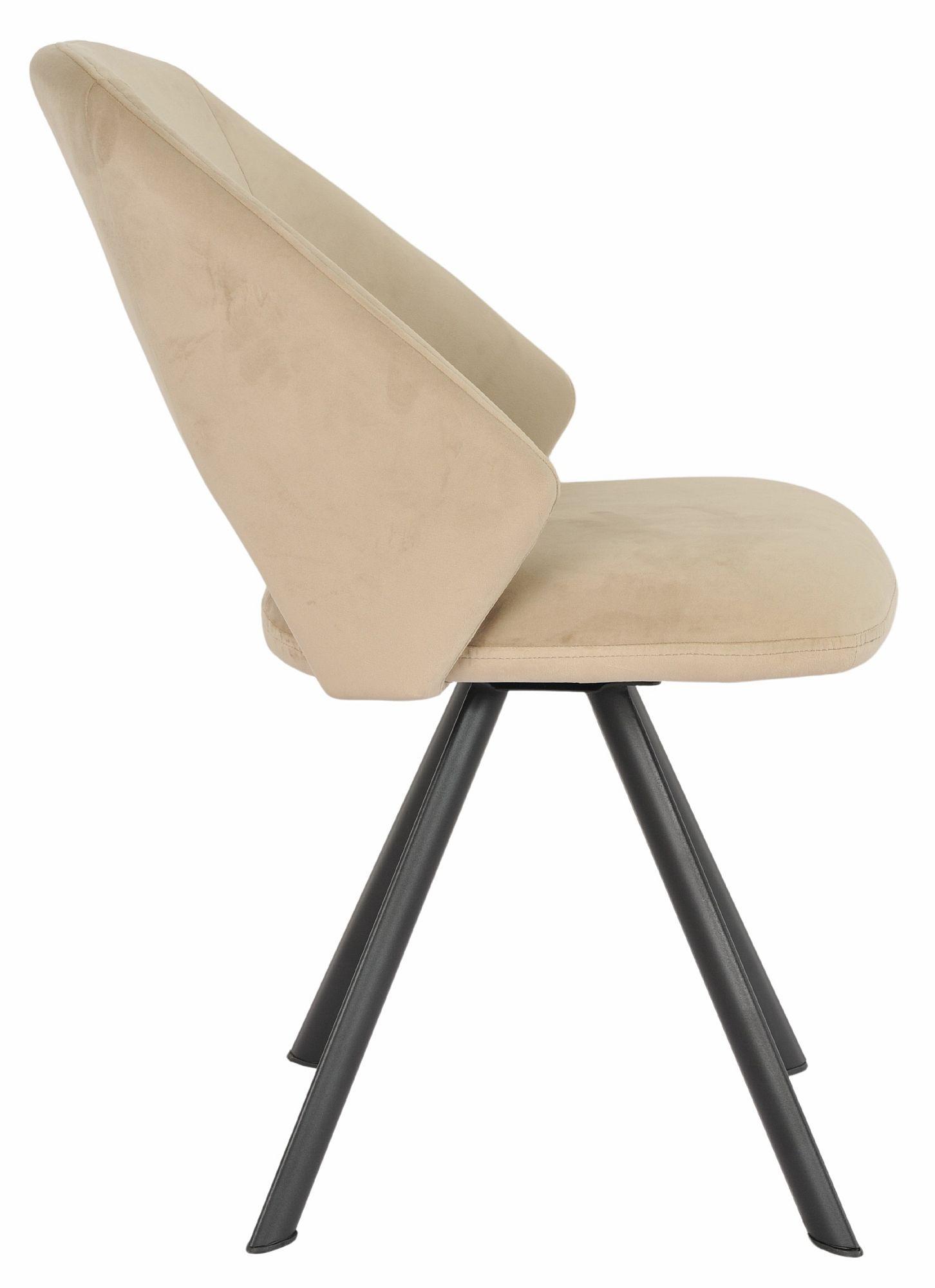 Product photograph of Ion Beige Velvet Fabric Swivel Dining Chair With Black Legs from Choice Furniture Superstore.