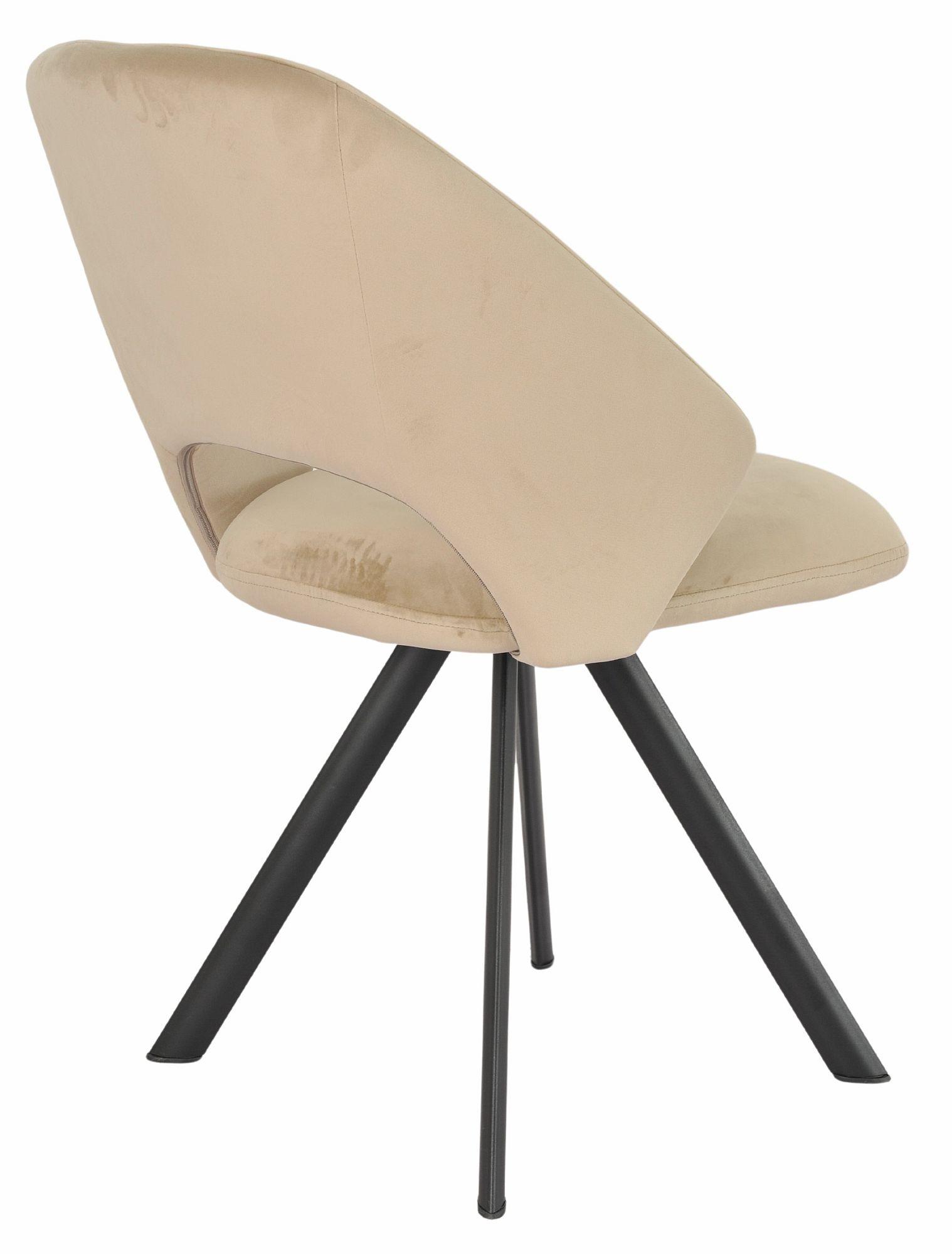 Product photograph of Ion Beige Velvet Fabric Swivel Dining Chair With Black Legs from Choice Furniture Superstore.