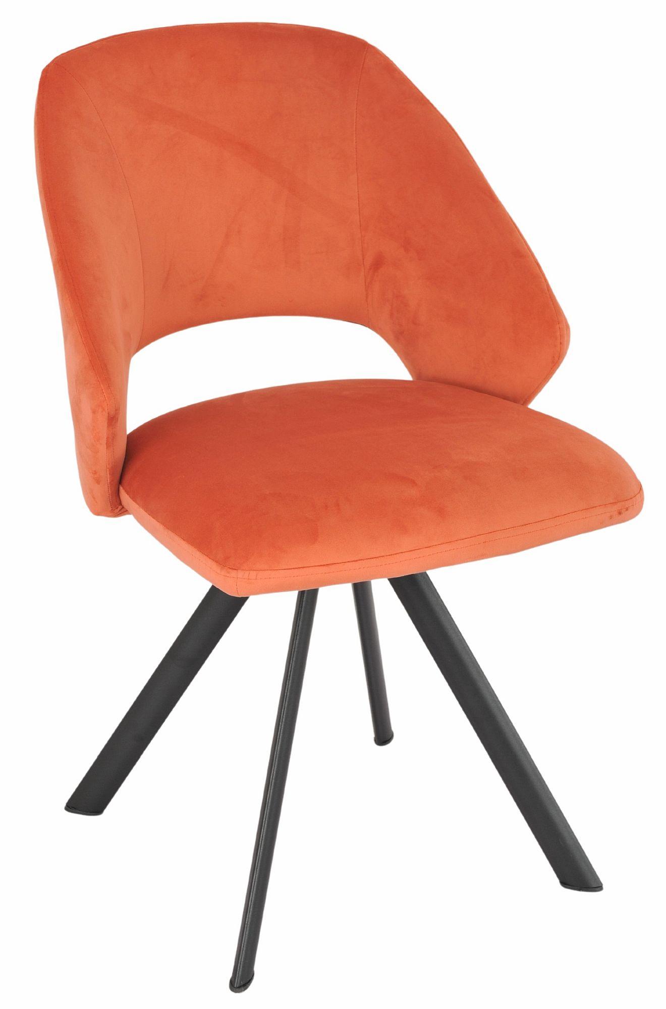 Product photograph of Ion Orange Velvet Fabric Swivel Dining Chair With Black Legs from Choice Furniture Superstore.