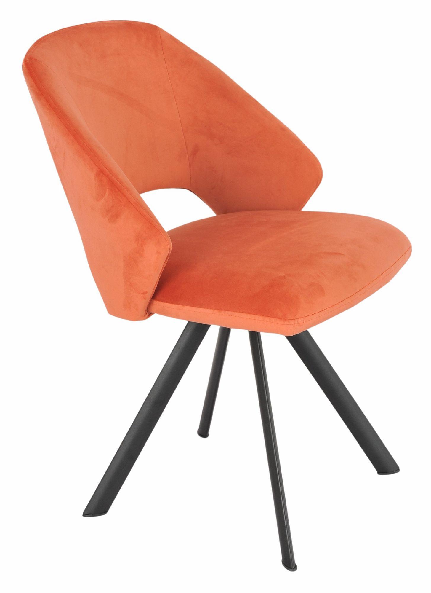 Product photograph of Ion Orange Velvet Fabric Swivel Dining Chair With Black Legs from Choice Furniture Superstore.