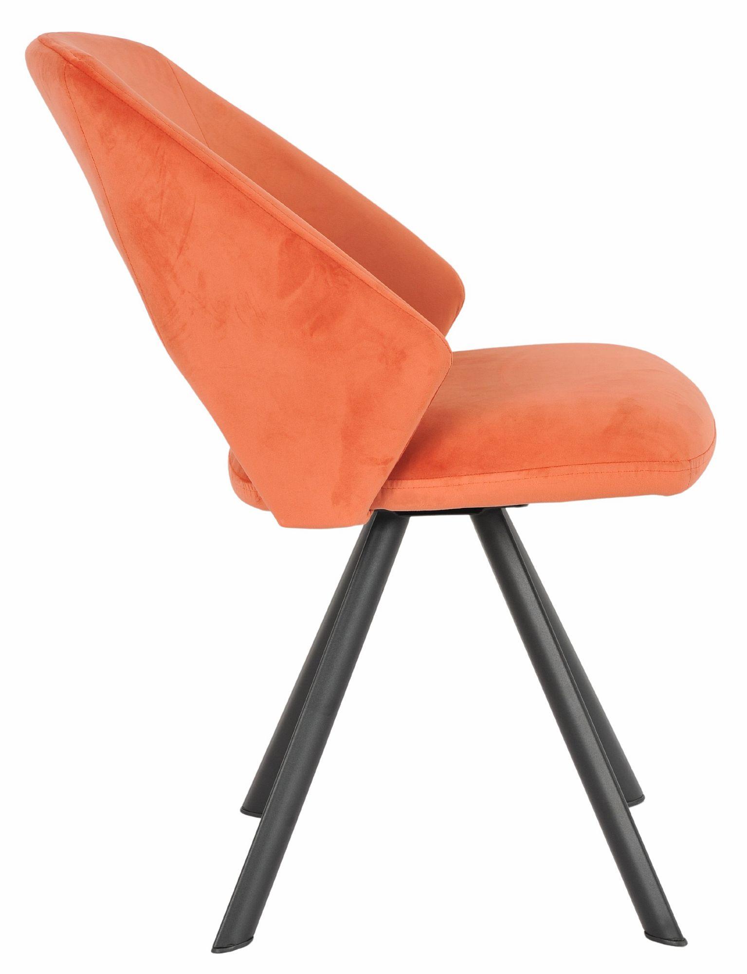 Product photograph of Ion Orange Velvet Fabric Swivel Dining Chair With Black Legs from Choice Furniture Superstore.