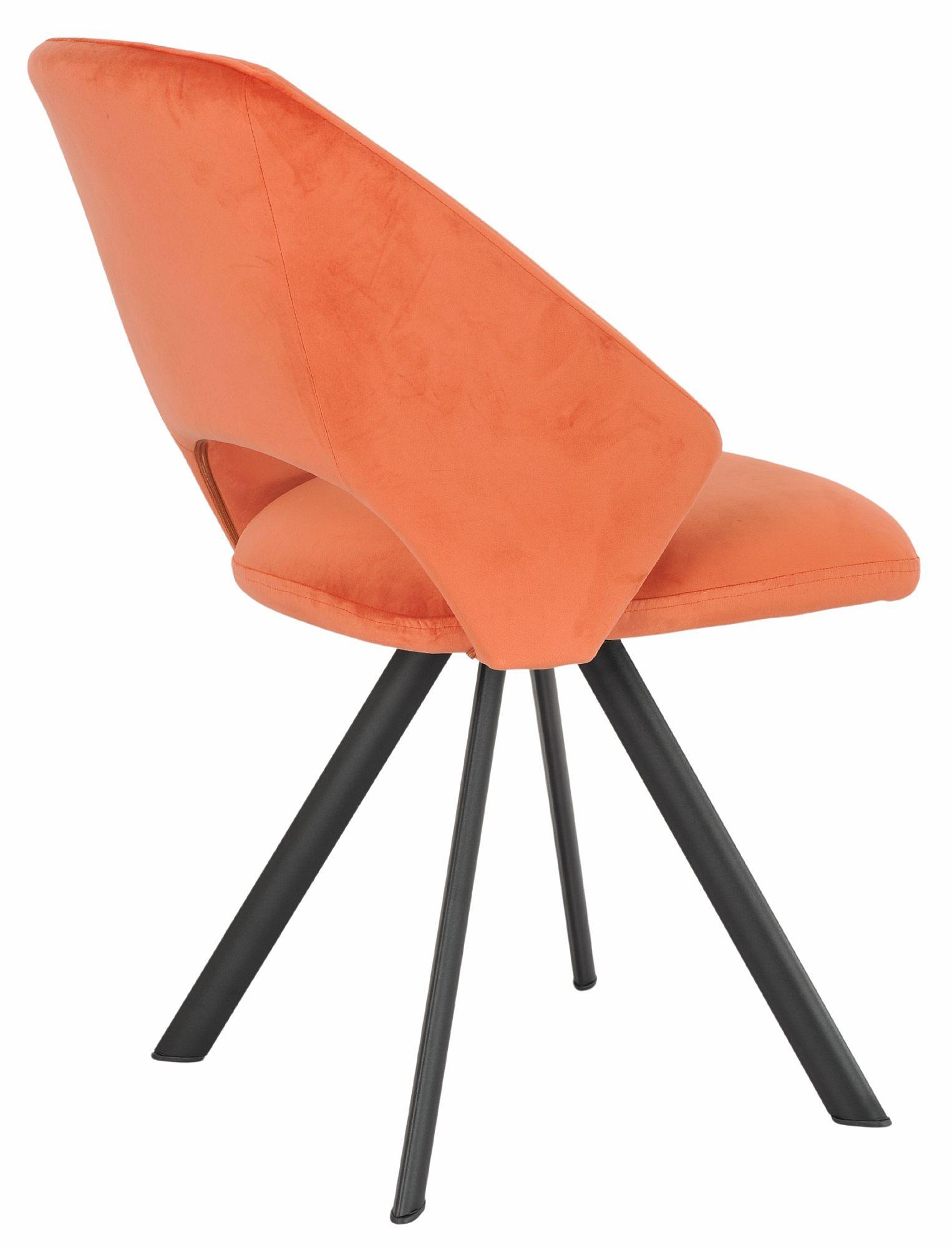 Product photograph of Ion Orange Velvet Fabric Swivel Dining Chair With Black Legs from Choice Furniture Superstore.