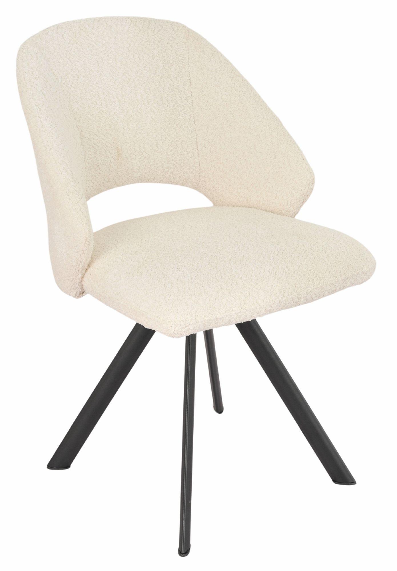 Product photograph of Ion Cream Boucle Teddy Fabric Swivel Dining Chair With Black Legs from Choice Furniture Superstore.