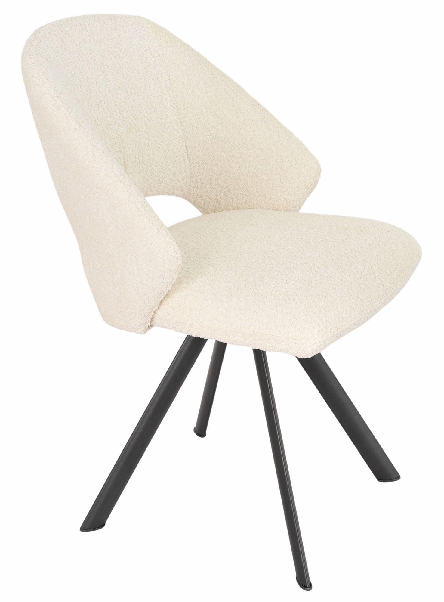 Product photograph of Ion Cream Boucle Teddy Fabric Swivel Dining Chair With Black Legs from Choice Furniture Superstore.