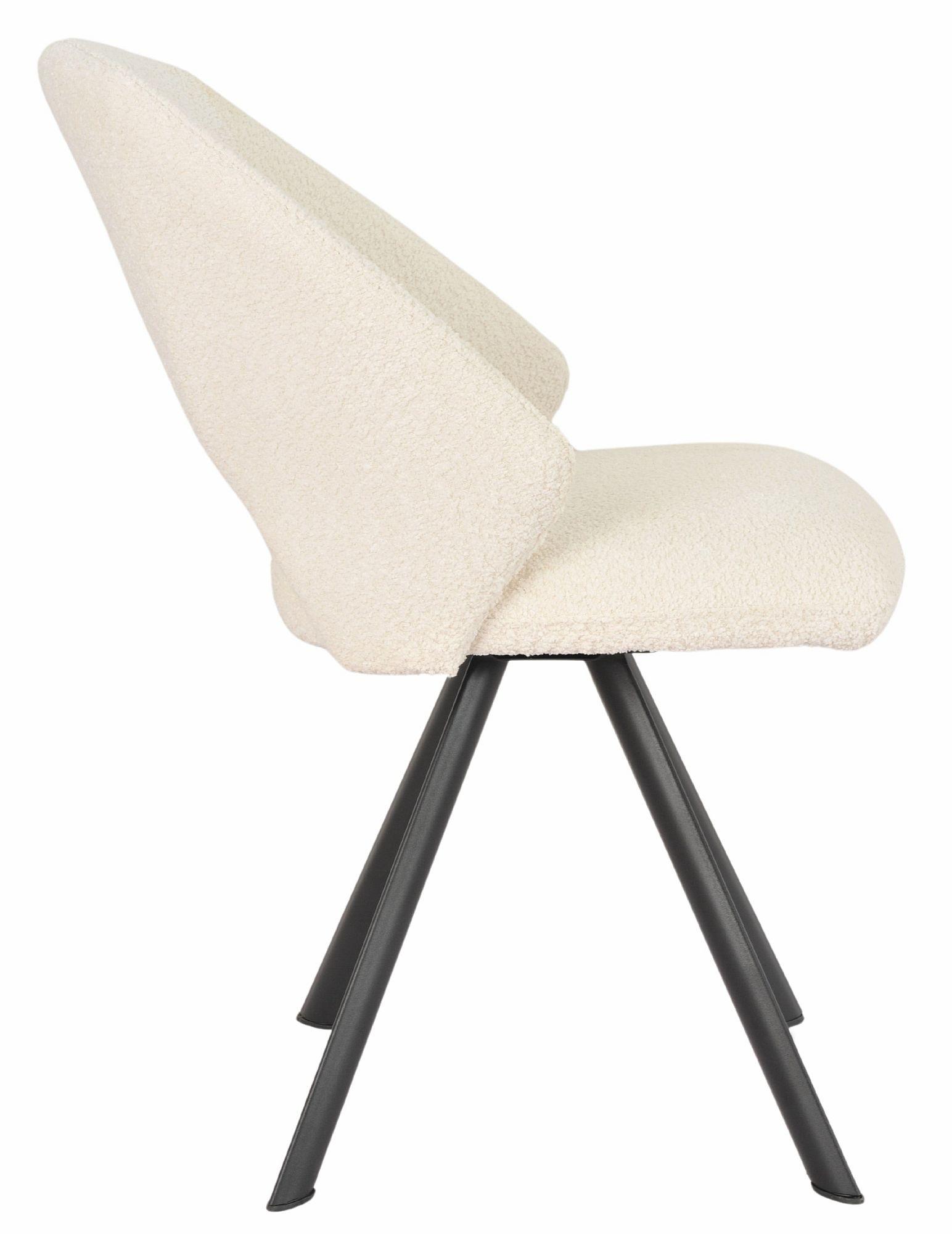 Product photograph of Ion Cream Boucle Teddy Fabric Swivel Dining Chair With Black Legs from Choice Furniture Superstore.