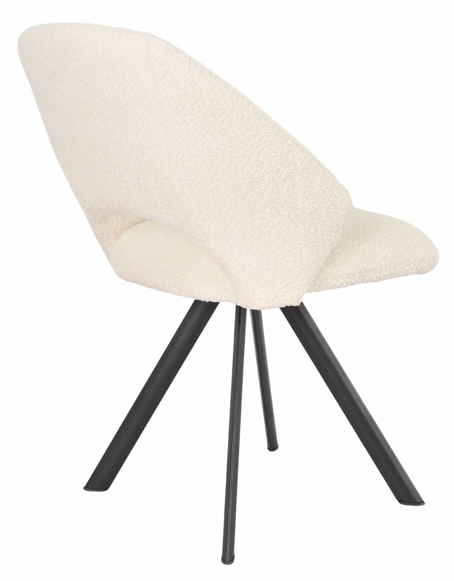 Product photograph of Ion Cream Boucle Teddy Fabric Swivel Dining Chair With Black Legs from Choice Furniture Superstore.