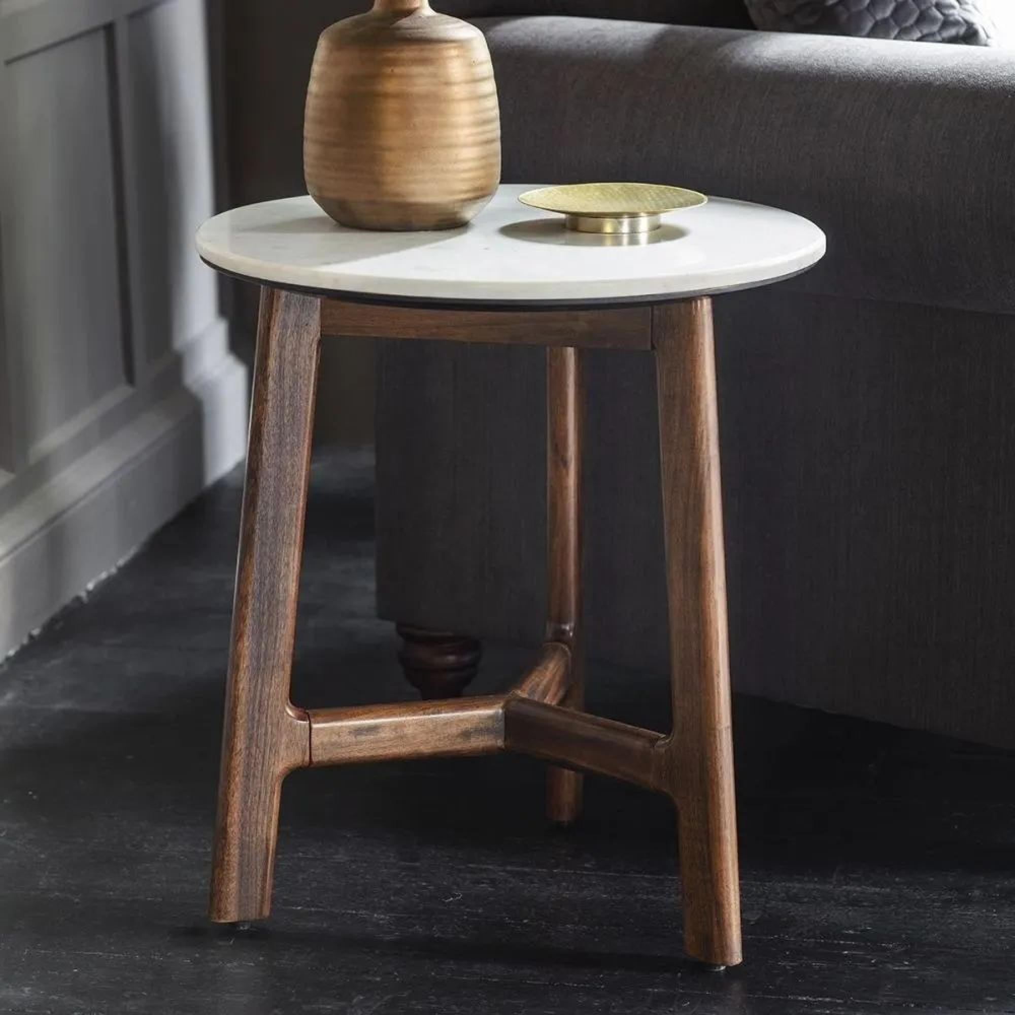 Product photograph of Clearance - Maryland Acacia Wood White Marble Side Table - Fss15167 from Choice Furniture Superstore.