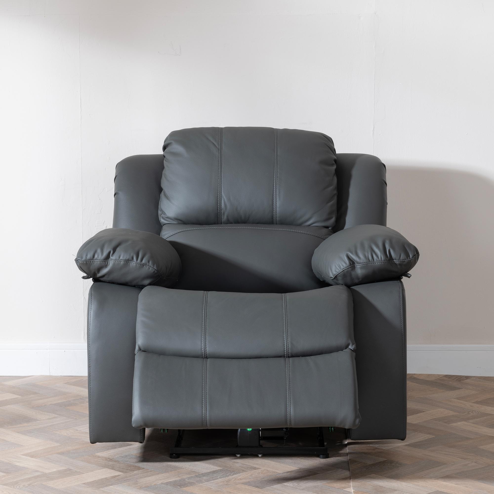 Product photograph of London Grey Leather Recliner Armchair from Choice Furniture Superstore.