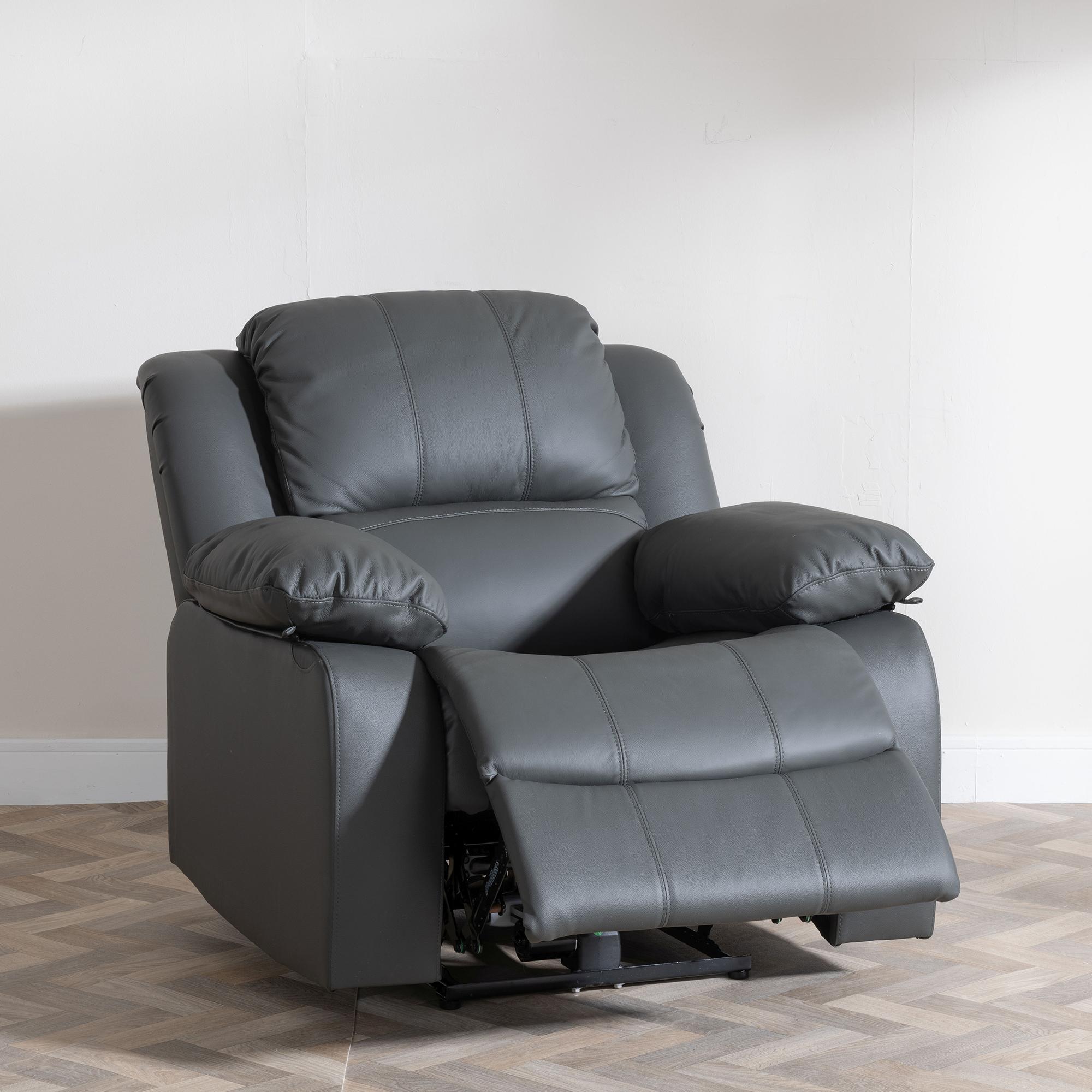 Product photograph of London Grey Leather Recliner Armchair from Choice Furniture Superstore.