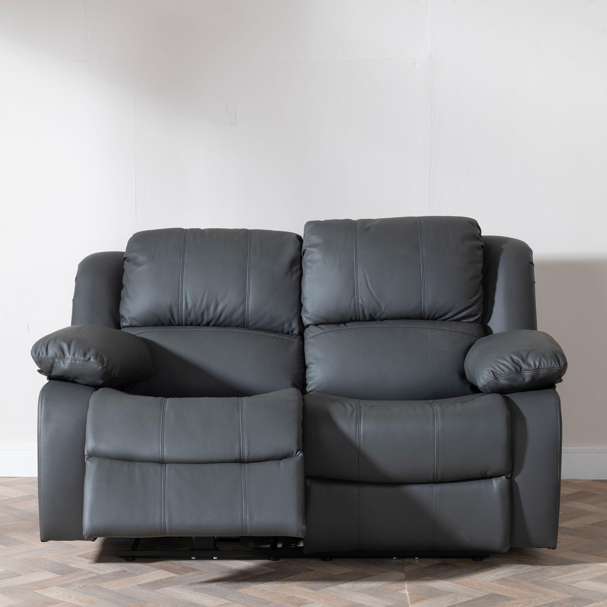 Product photograph of London Grey Leather 2 Seater Recliner Sofa from Choice Furniture Superstore.