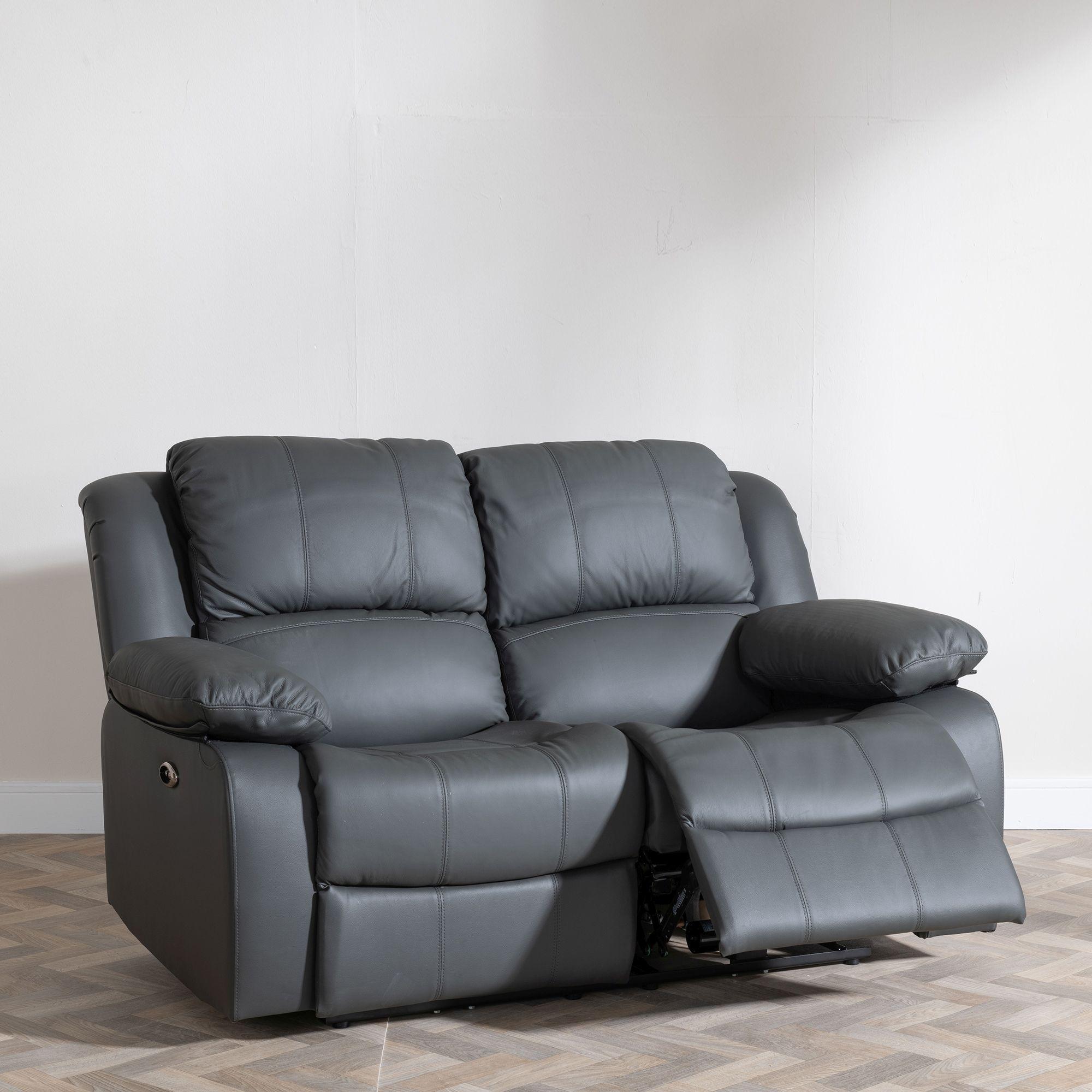 Product photograph of London Grey Leather 2 Seater Recliner Sofa from Choice Furniture Superstore.