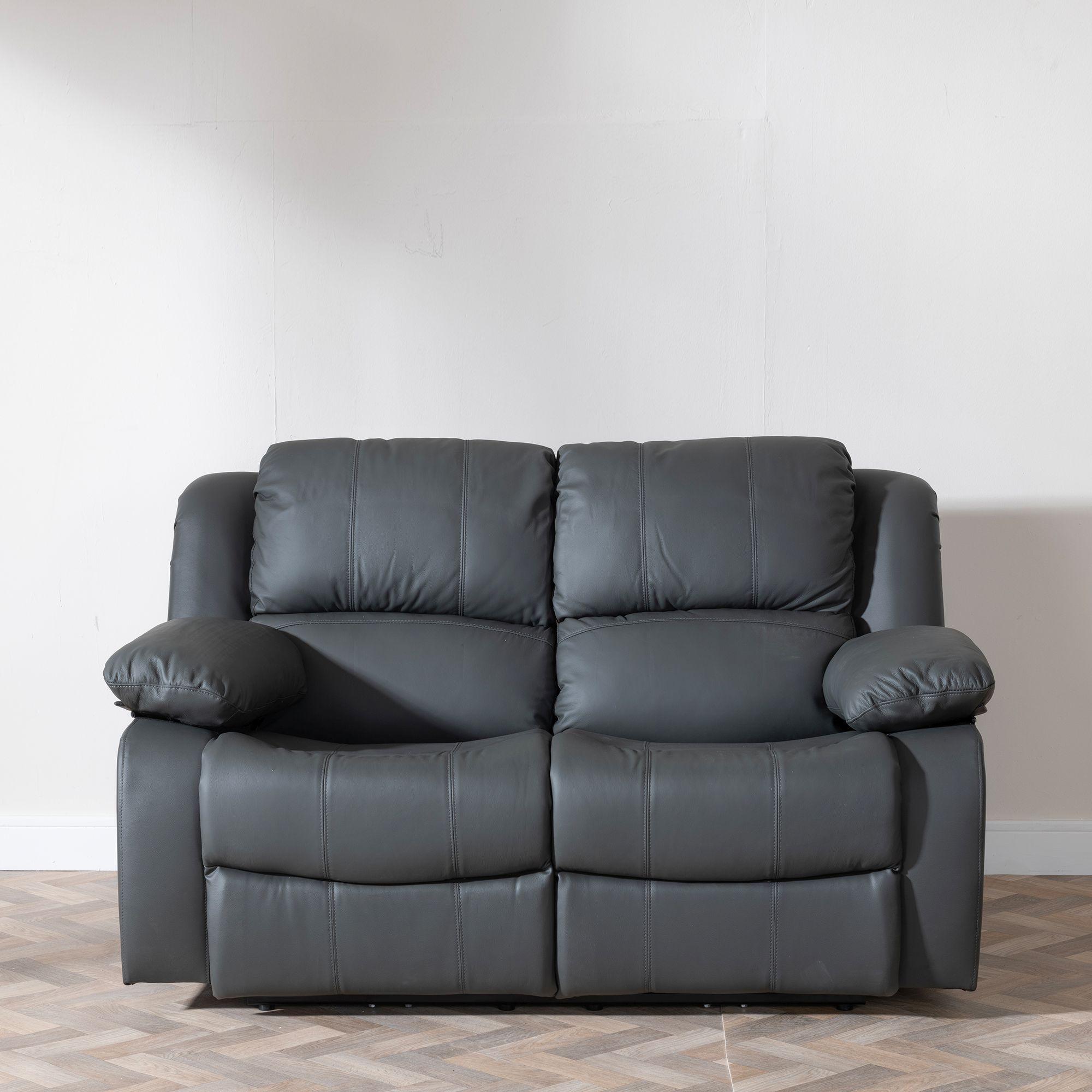 Product photograph of London Grey Leather 2 Seater Recliner Sofa from Choice Furniture Superstore.