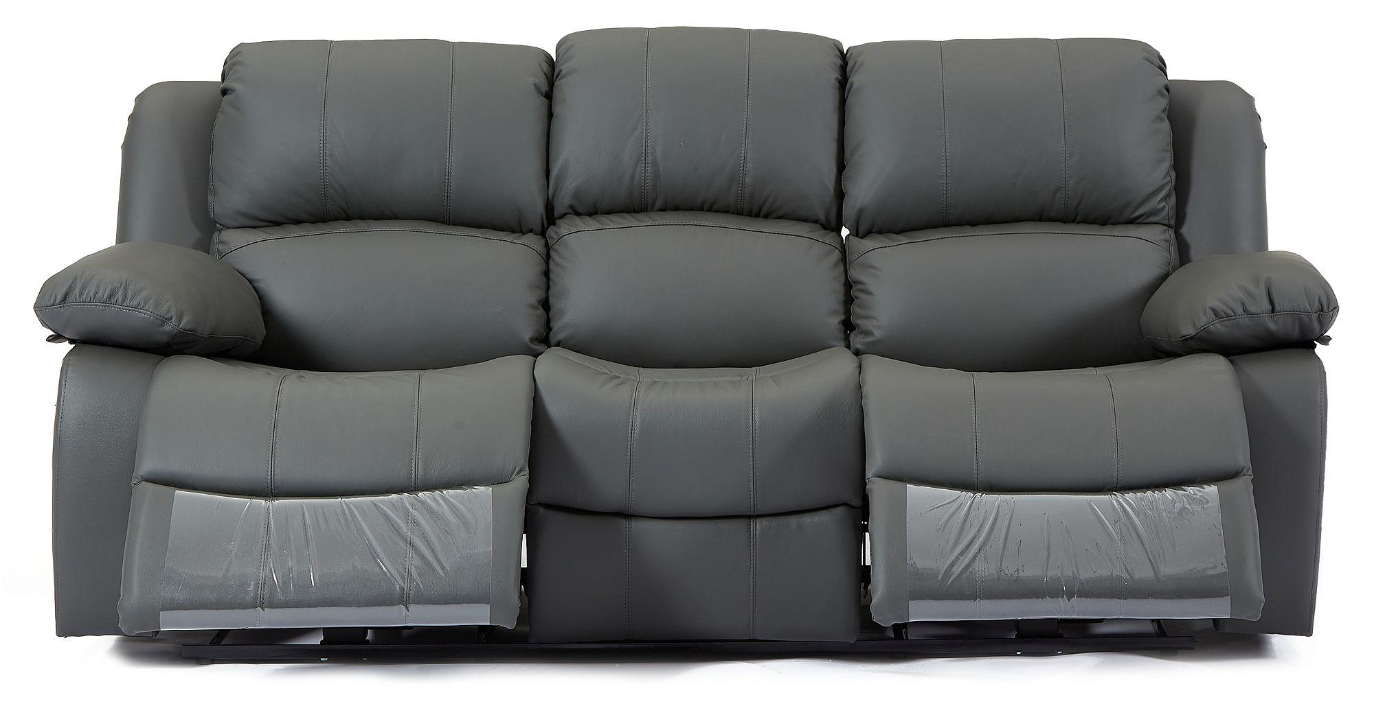 Product photograph of London Grey Leather 3 Seater Recliner Sofa from Choice Furniture Superstore.