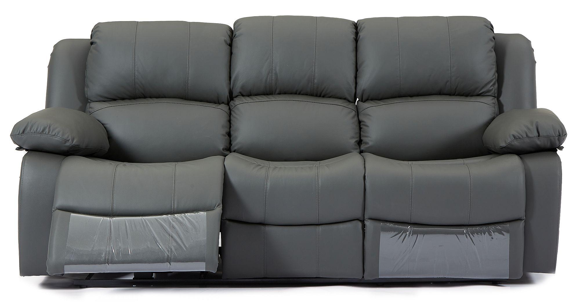 Product photograph of London Grey Leather 3 Seater Recliner Sofa from Choice Furniture Superstore.