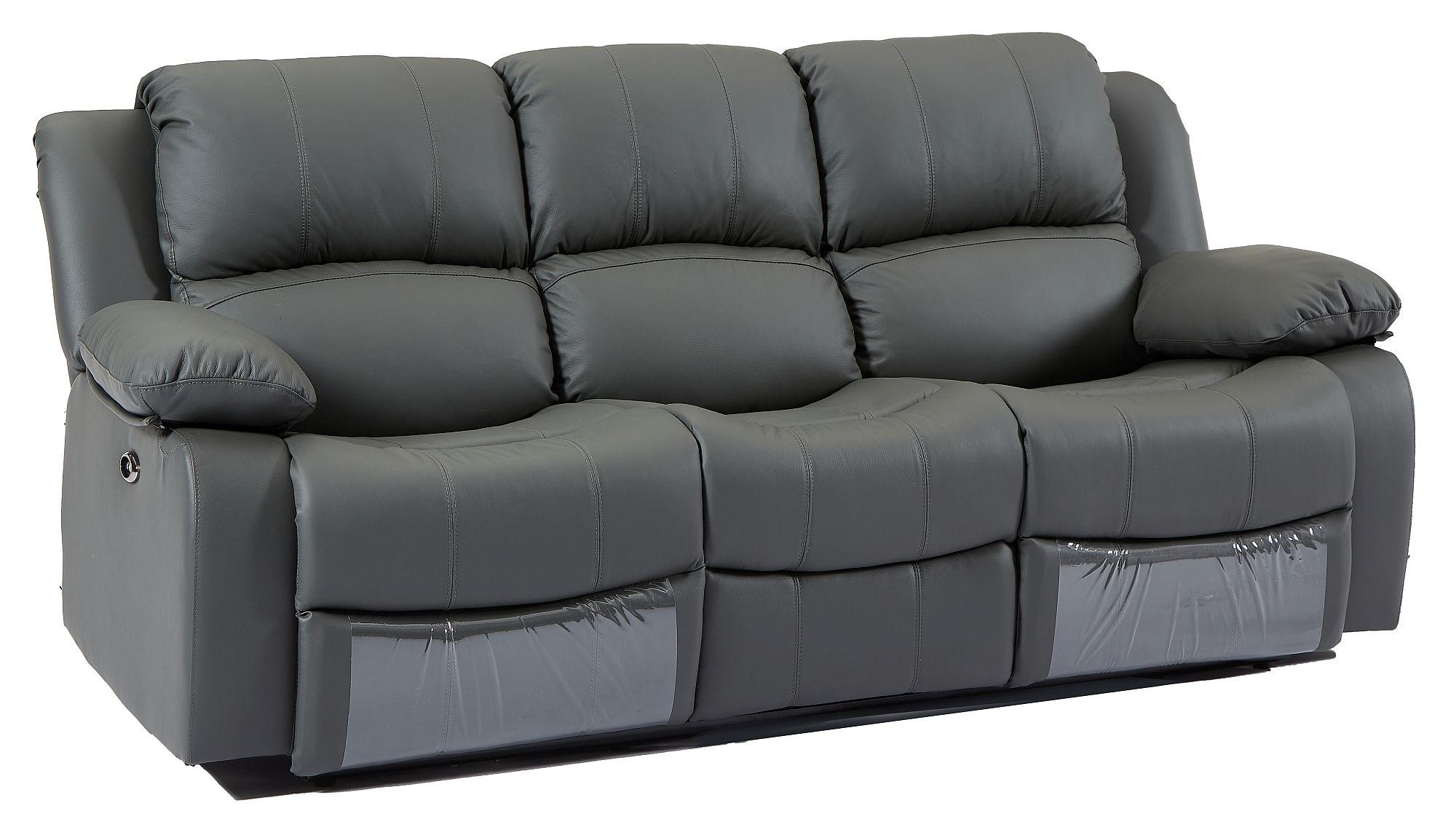 Product photograph of London Grey Leather 3 Seater Recliner Sofa from Choice Furniture Superstore.