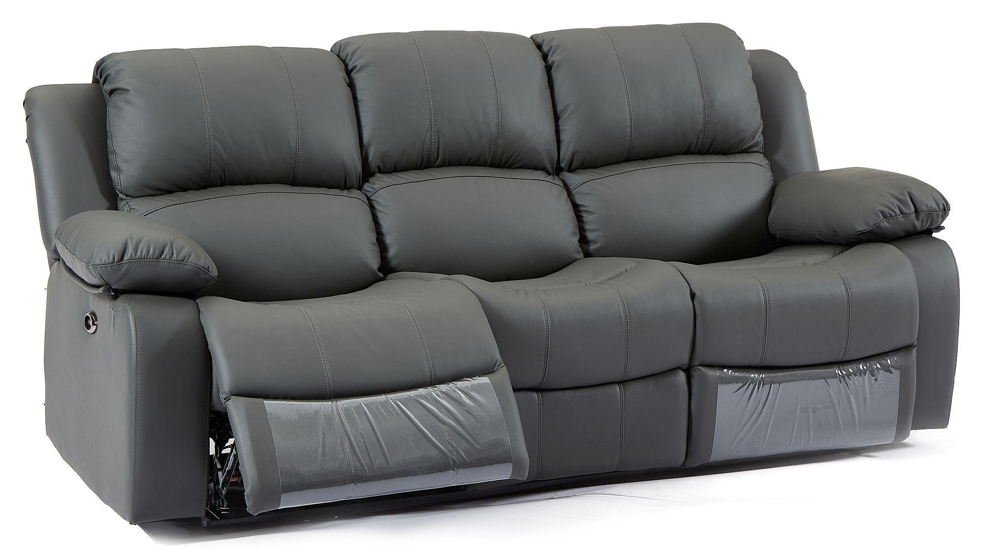 Product photograph of London Grey Leather 3 Seater Recliner Sofa from Choice Furniture Superstore.