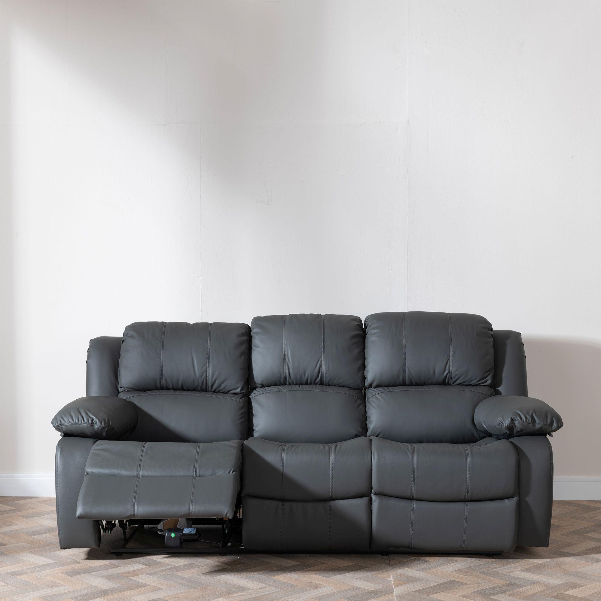 Product photograph of London Grey Leather 3 Seater Recliner Sofa from Choice Furniture Superstore.