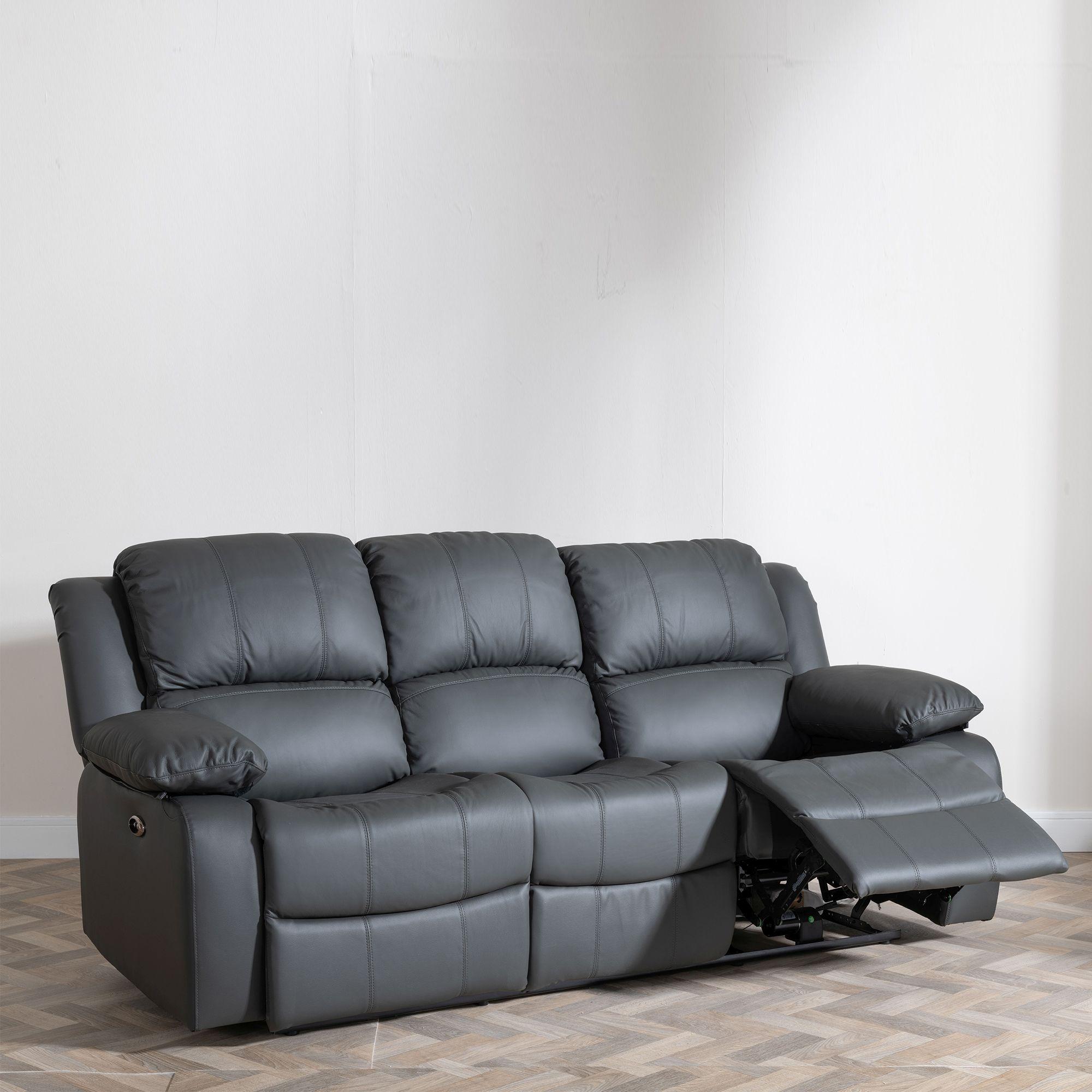 Product photograph of London Grey Leather 3 Seater Recliner Sofa from Choice Furniture Superstore.