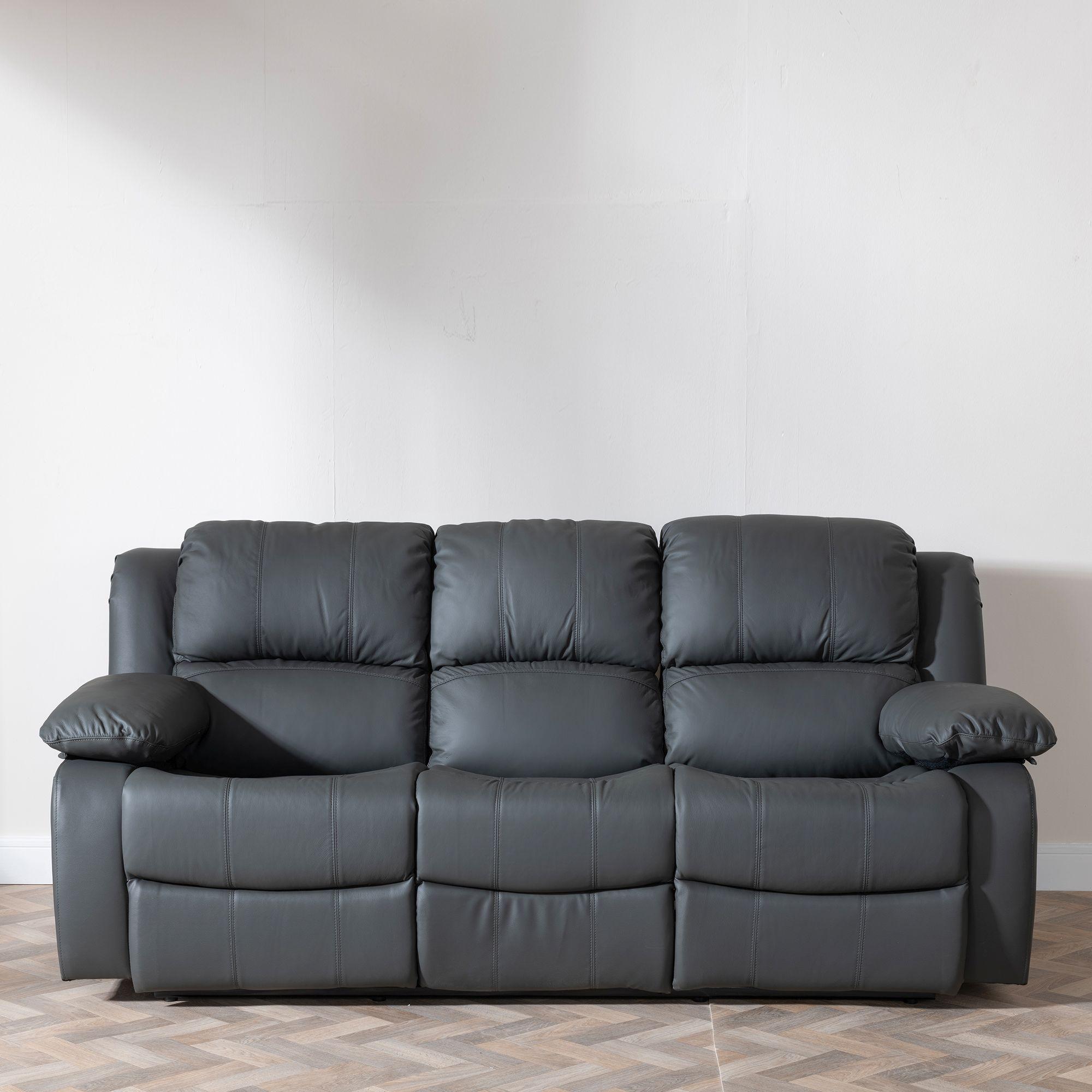 Product photograph of London Grey Leather 3 Seater Recliner Sofa from Choice Furniture Superstore.