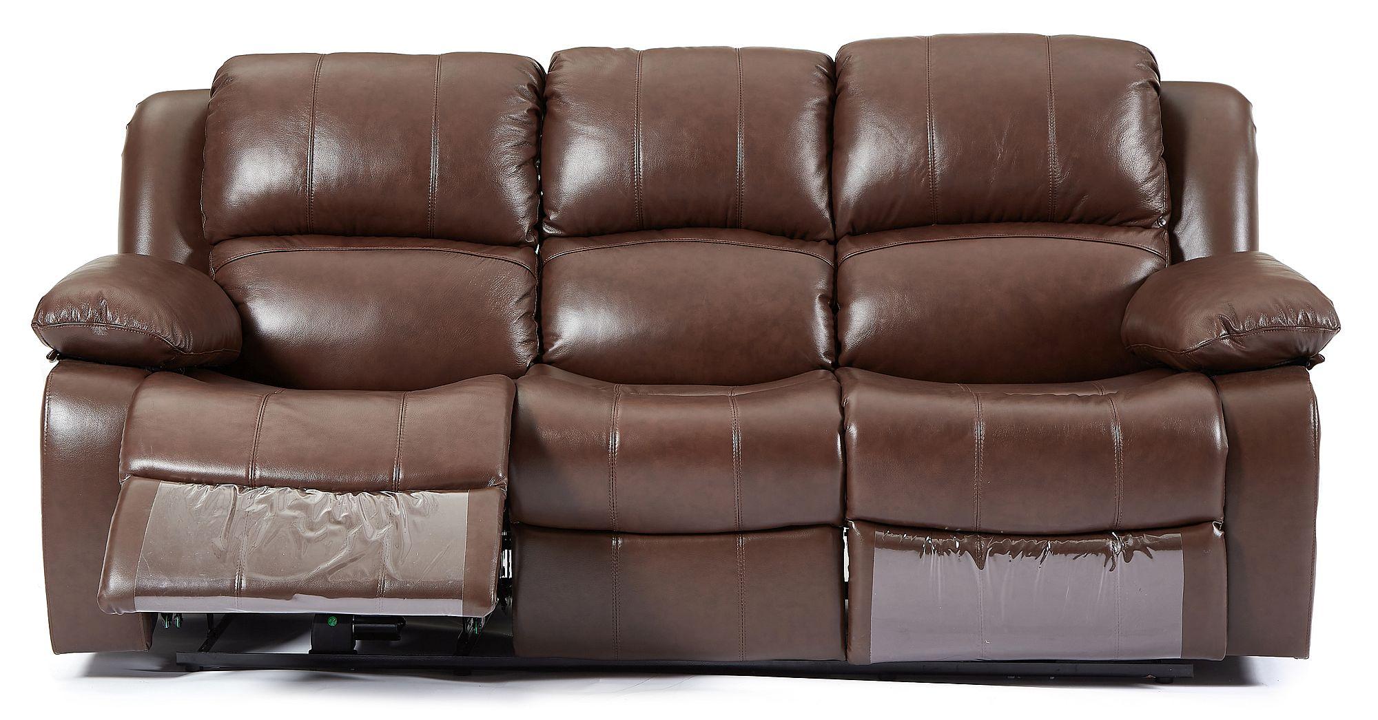 Product photograph of London Brown Leather 3 Seater Recliner Sofa from Choice Furniture Superstore.