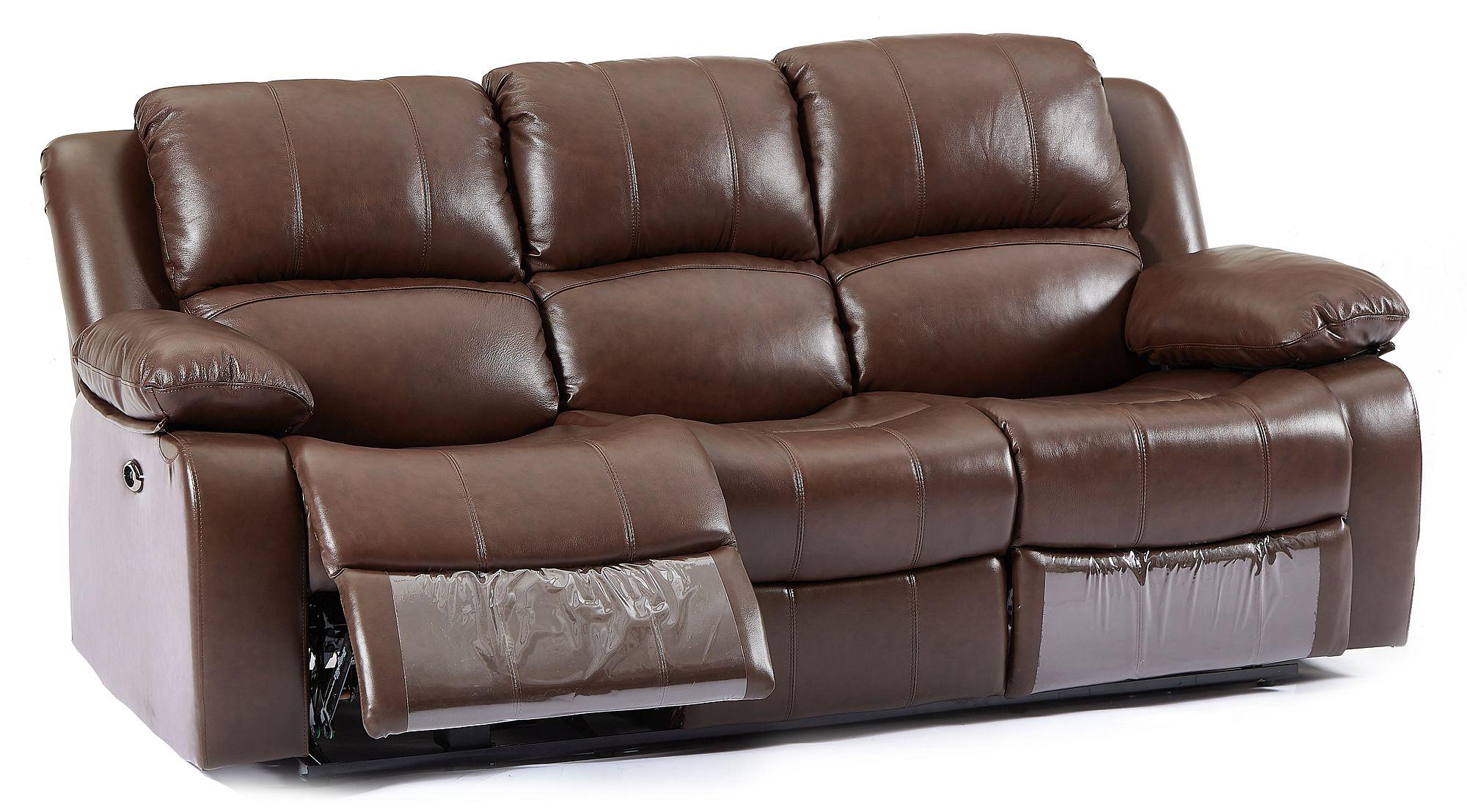 Product photograph of London Brown Leather 3 Seater Recliner Sofa from Choice Furniture Superstore.