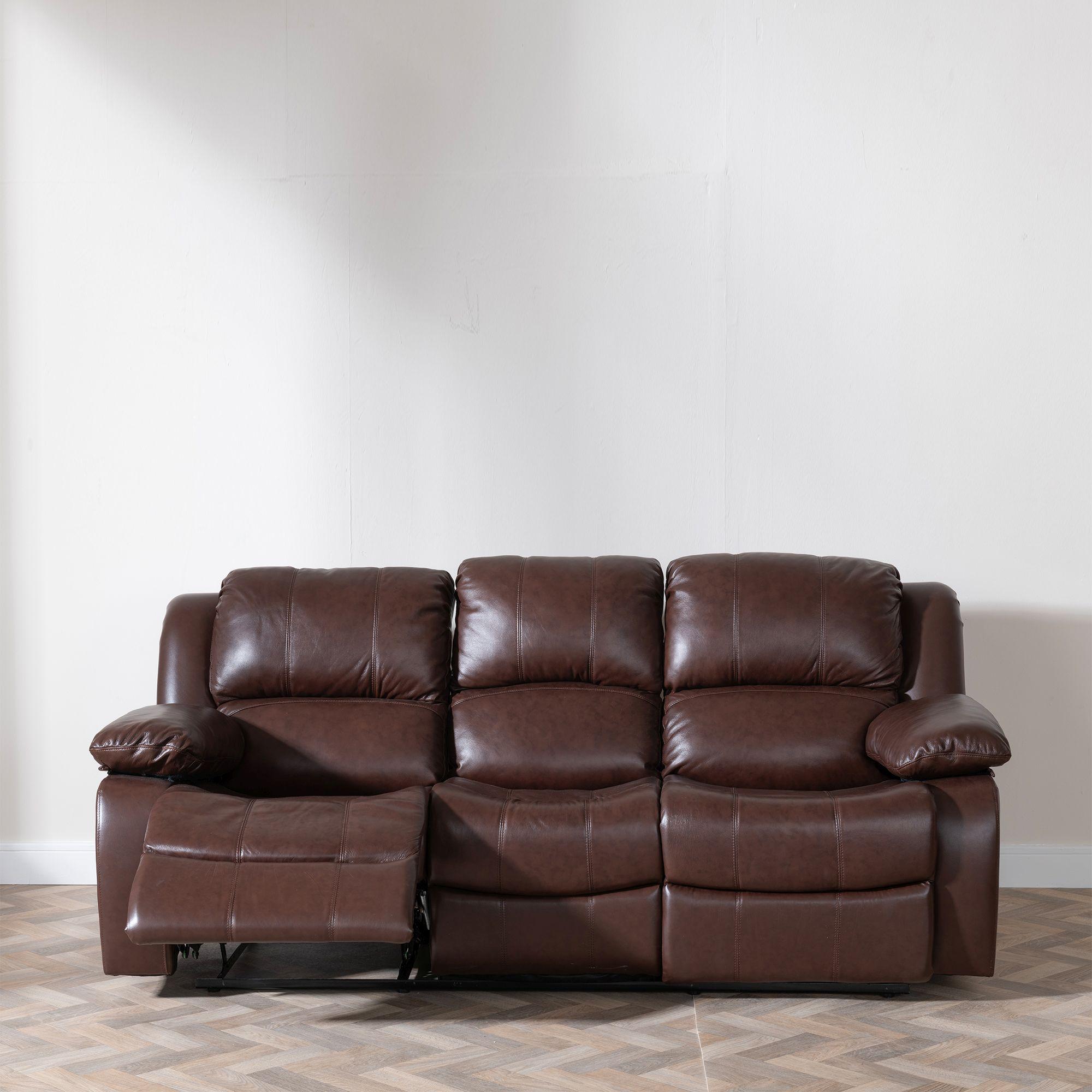 Product photograph of London Brown Leather 3 Seater Recliner Sofa from Choice Furniture Superstore.