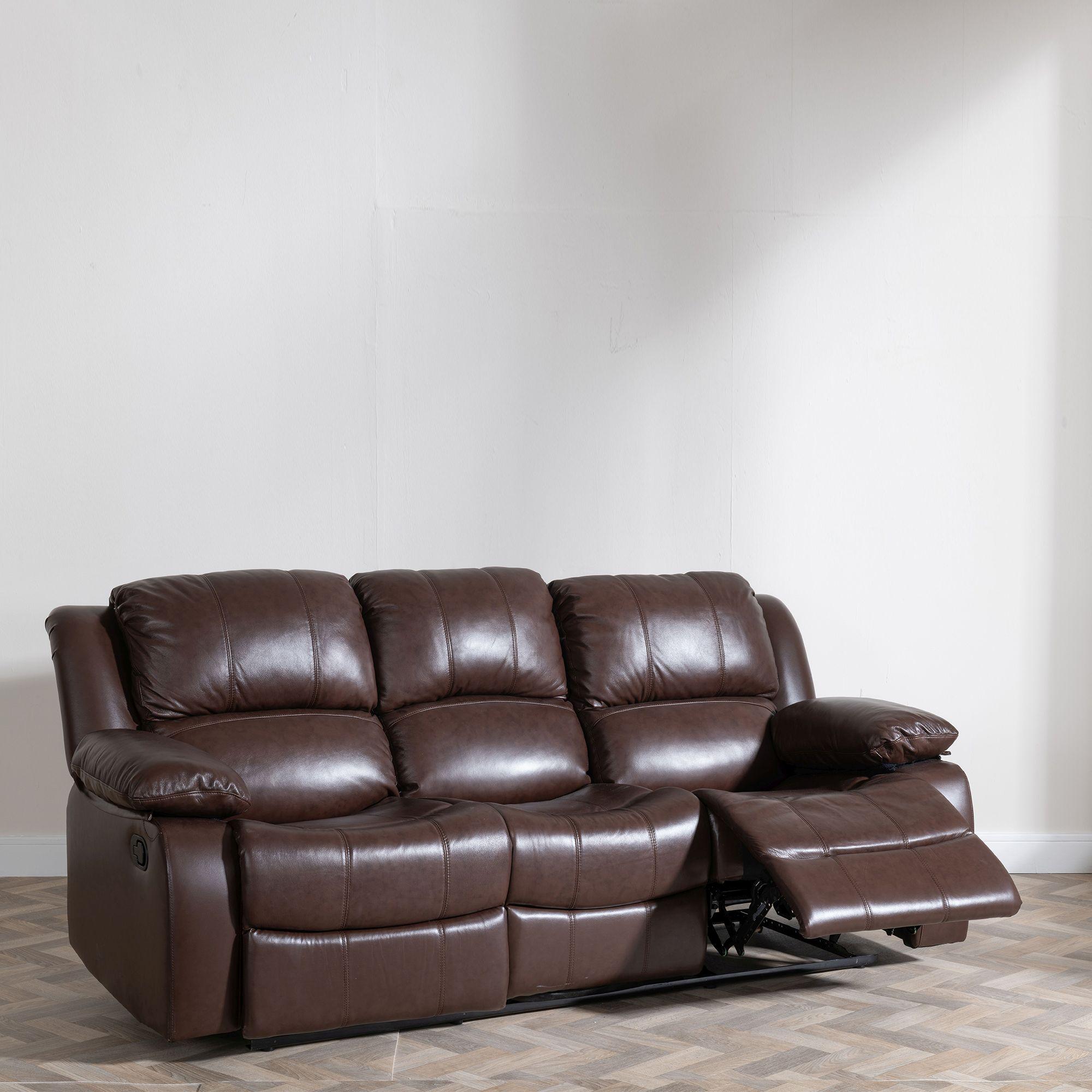 Product photograph of London Brown Leather 3 Seater Recliner Sofa from Choice Furniture Superstore.