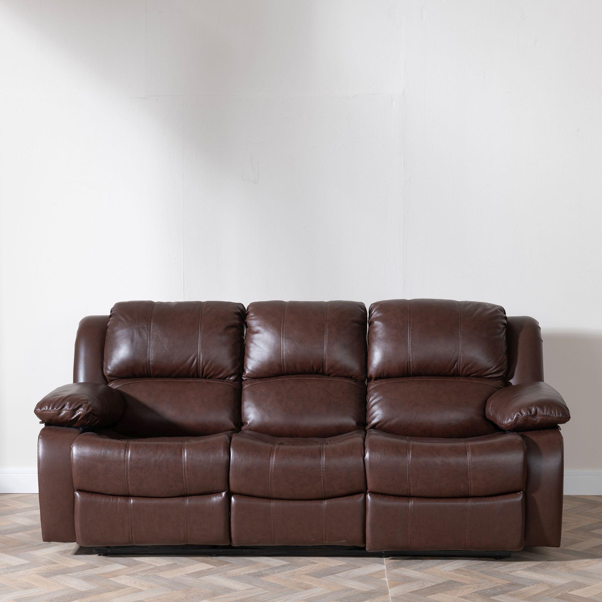 Product photograph of London Brown Leather 3 Seater Recliner Sofa from Choice Furniture Superstore.