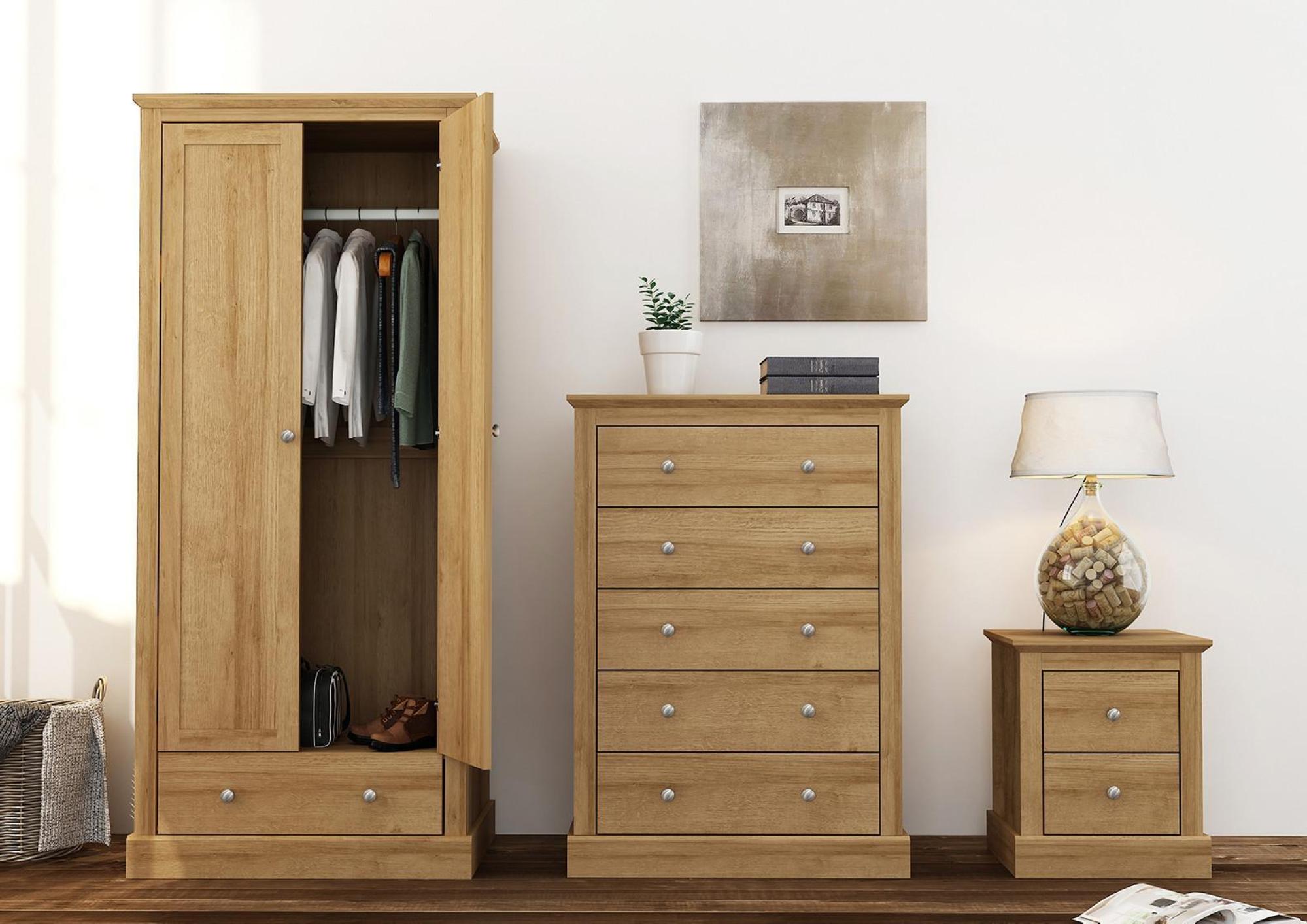 Product photograph of Devon Oak Effect 5 Drawer Chest from Choice Furniture Superstore.